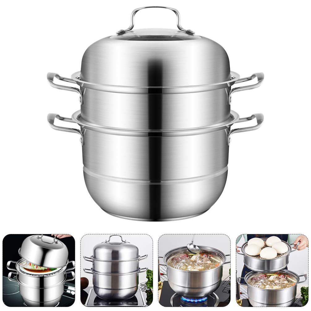 **Hemoton 1-Piece Stainless Steel Steamer Pot – 3-Layer Thickened Design for Cooking, Steaming & Soup Making | Durable & Practical Kitchen Cookware for Healthy Meals**    *(Use Cases: Perfect for steaming vegetables, fish, dumplings, or making soups, broths, and baby food. Ideal for home kitchens, restaurants, and meal prep.)*