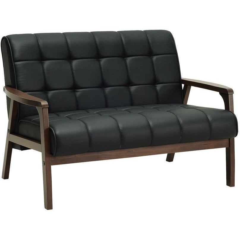 TUCSON 2-Seater Sofa - Walnut & Black PU Leather Couch for Living Room, Lounge, and Small Spaces | Comfortable Modern Loveseat for Apartments and Home Decor