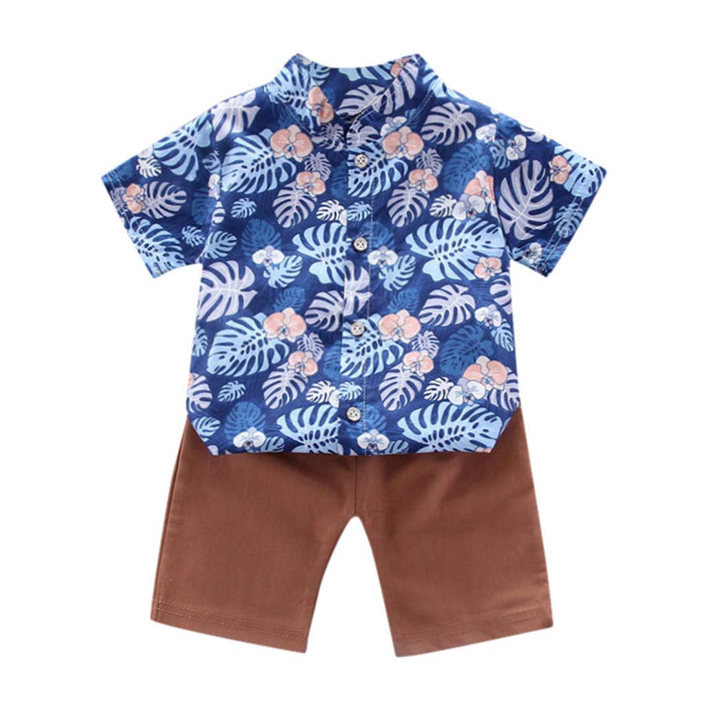 Tropical Plant Print Summer Shorts Outfit Set for Infant Toddler Girls & Boys 1-5 Years Old - Perfect for Beach, Vacation & Playtime