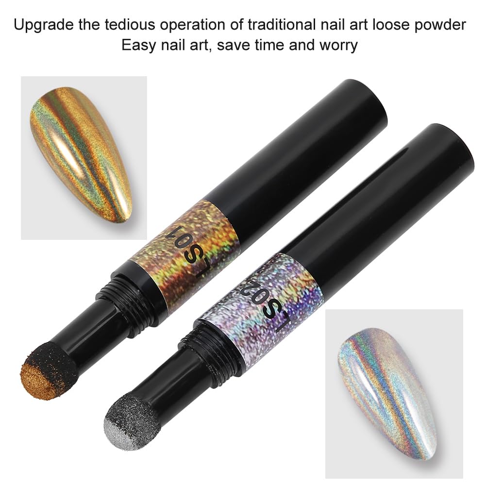 Raguso Purple Nail Art Powder Pen - 2PCS Mirror Glitter Nail Polish Pen for Manicure & Nail Design | Perfect for DIY Nails, Salon Use, and Professional Nail Art Application