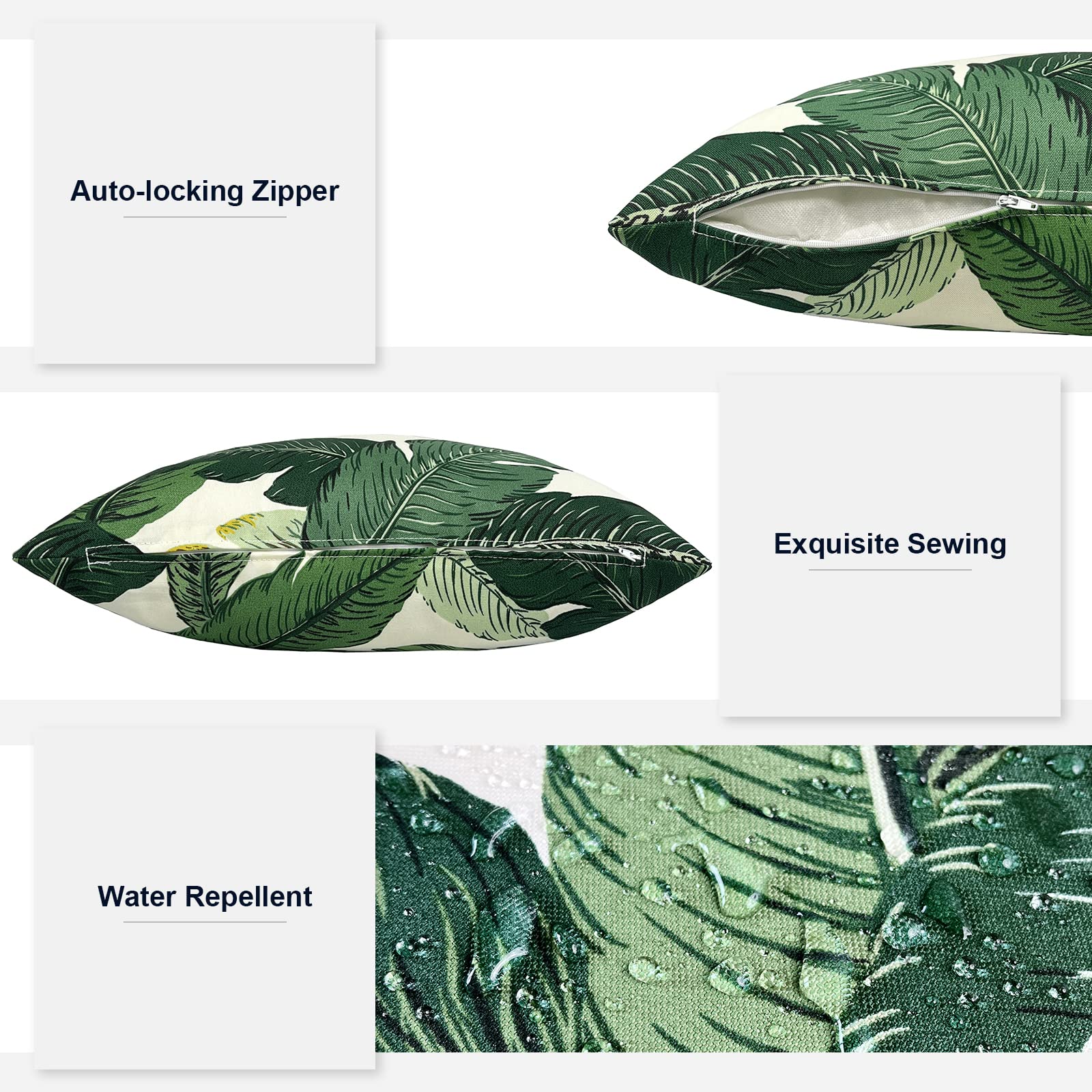 16x16 Inch Waterproof Outdoor Throw Pillows Set of 2 - Durable Patio Cushions for Garden Furniture, Deck & Poolside (Swaying Palms Green) | Perfect for Porch Swing, Hammock & Outdoor Lounge Chairs