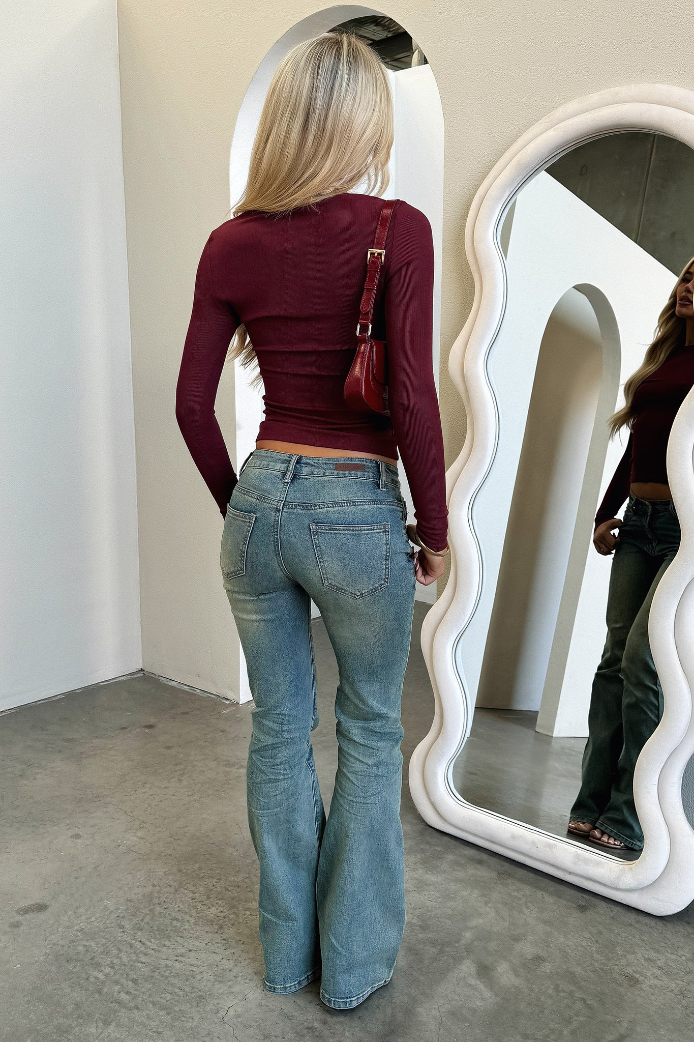 Jaylee Women's Long Sleeve T-Shirt - Soft Casual Wine Red Blouse for Everyday Wear, Work & Fall Outfits