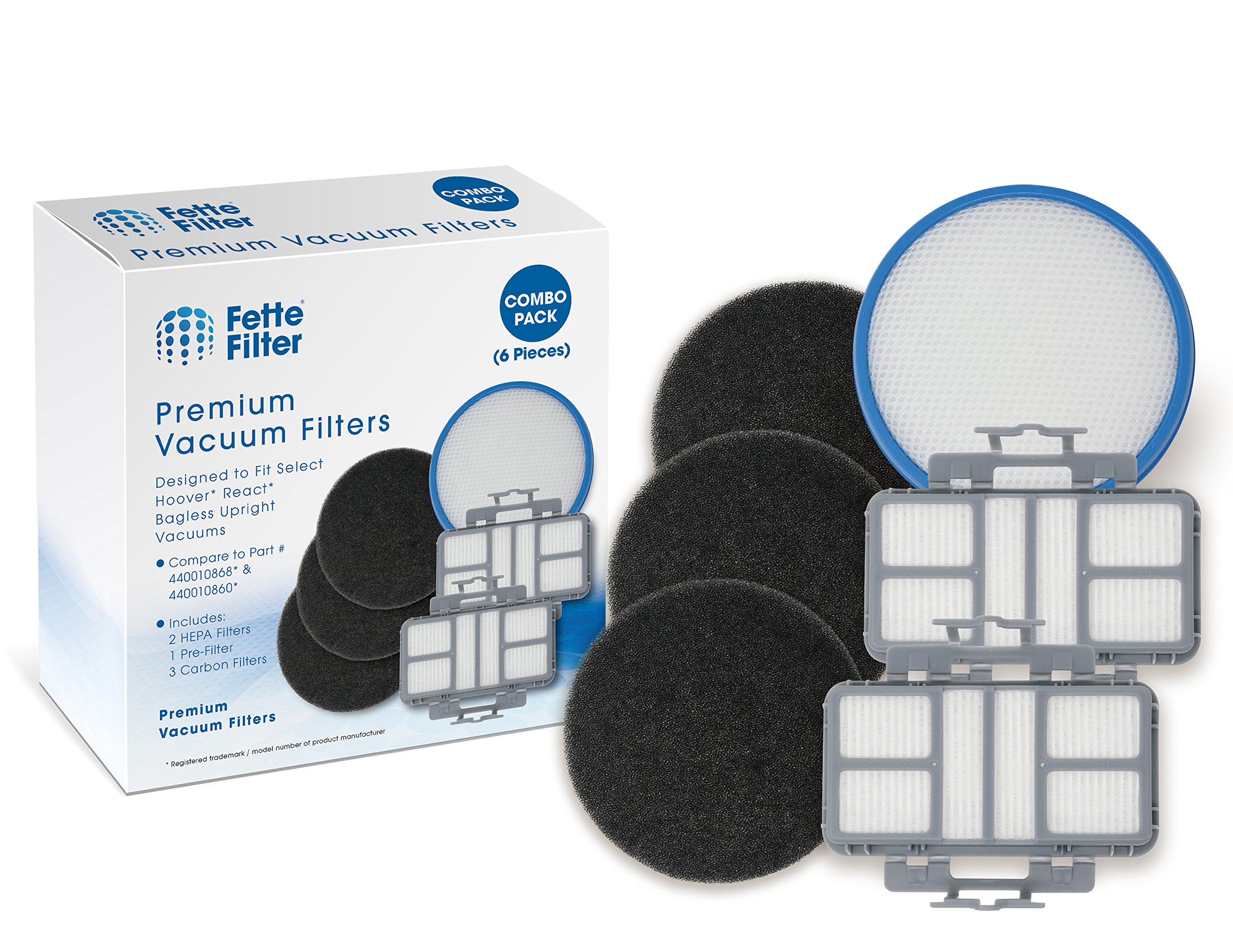Hoover React Vacuum Filter Kit - 2 HEPA Filters, 1 Pre Filter, 3 Carbon Filters for Models 440010868, 440011113, 440010860 | Replacement Filters for Deep Cleaning | Perfect for Pet Hair, Allergies & Home Maintenance