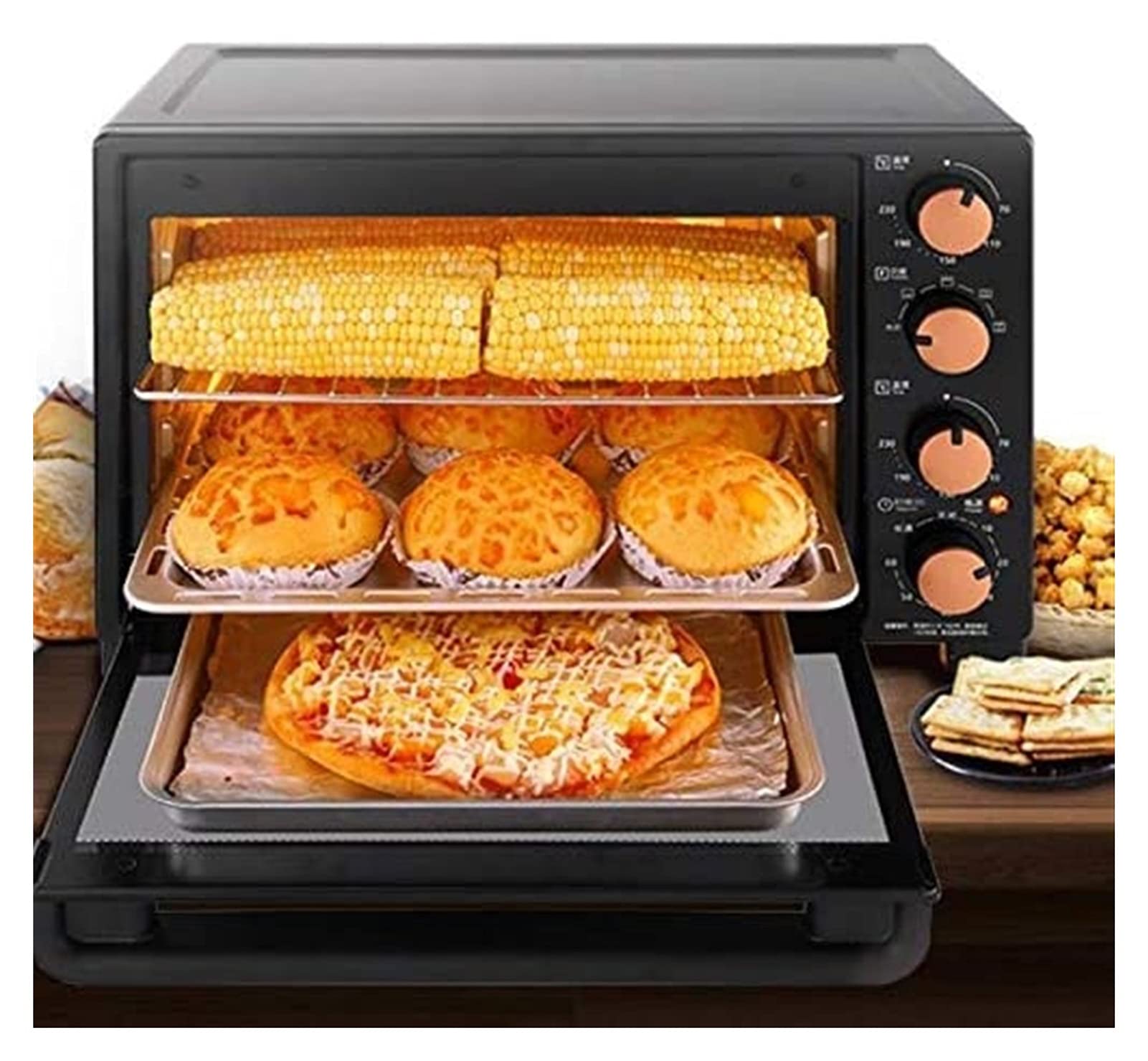 HHWKSJ 4-in-1 Toaster Oven Air Fryer Combo with Convection - 1500W Stainless Steel Countertop Oven for Baking, Roasting & Air Frying - Perfect for Chicken, Fries, Cookies, Cakes - Easy to Clean - Ideal for Small Kitchens, Dorms & RV Cooking