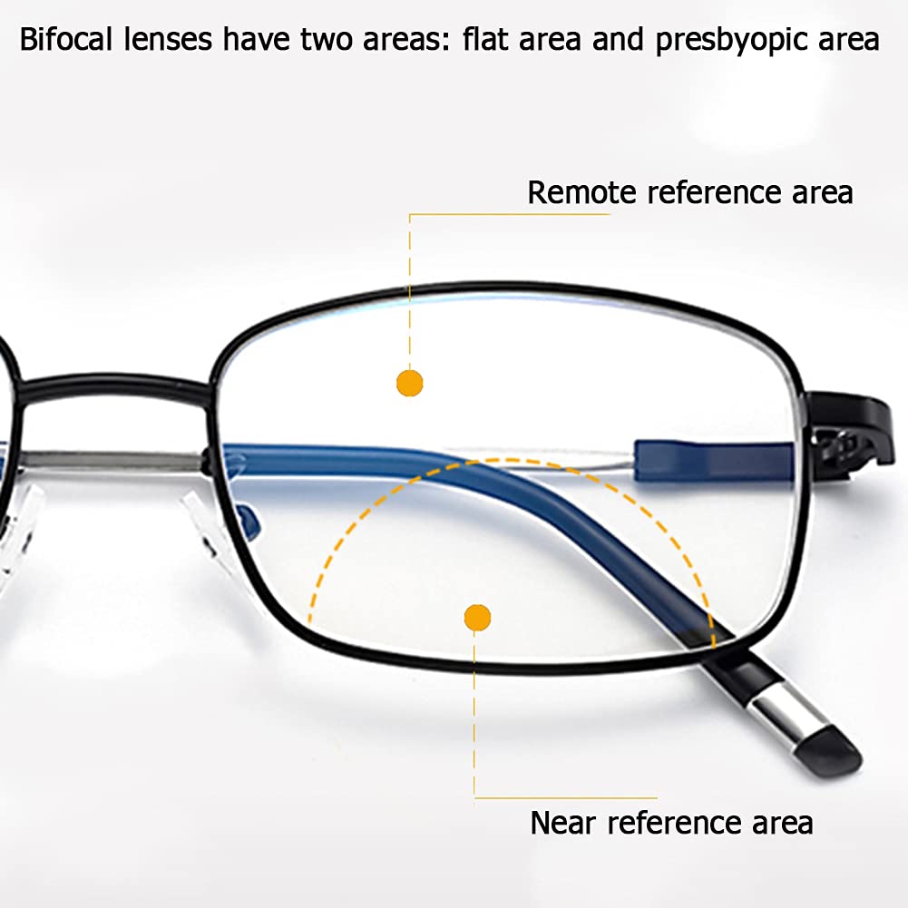 Progressive Bifocal Reading Glasses for Men - Blue Light Blocking Readers with Metal Frame, Anti Glare UV Protection & Spring Hinges - Perfect for Computer Work, Reading & Office Use