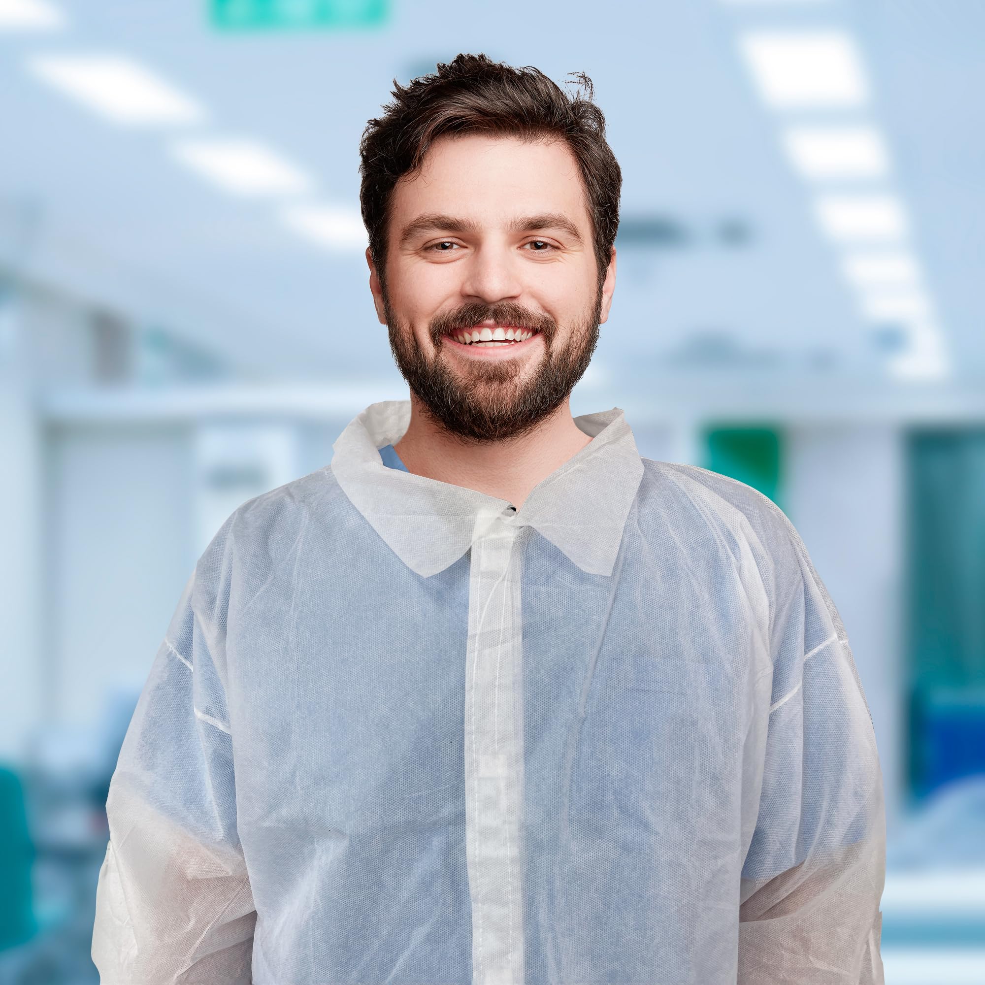 AMZ Medical Supply White Disposable Lab Coat - 30 Pack, 35 GSM Polypropylene Fabric PPE Coat for Adults | Knee-Length Design with Elastic Wrists & Loop Fasteners | Ideal for Medical Professionals, Laboratories, Cleanrooms & Healthcare Settings