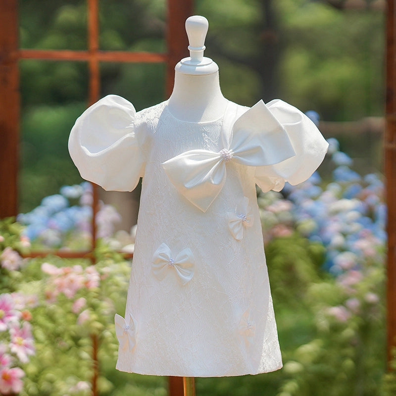Elegant White Bow Flower Girl Dresses for Baby Girls | Toddler Birthday Party Dress | Perfect for Weddings, Christenings & Special Occasions