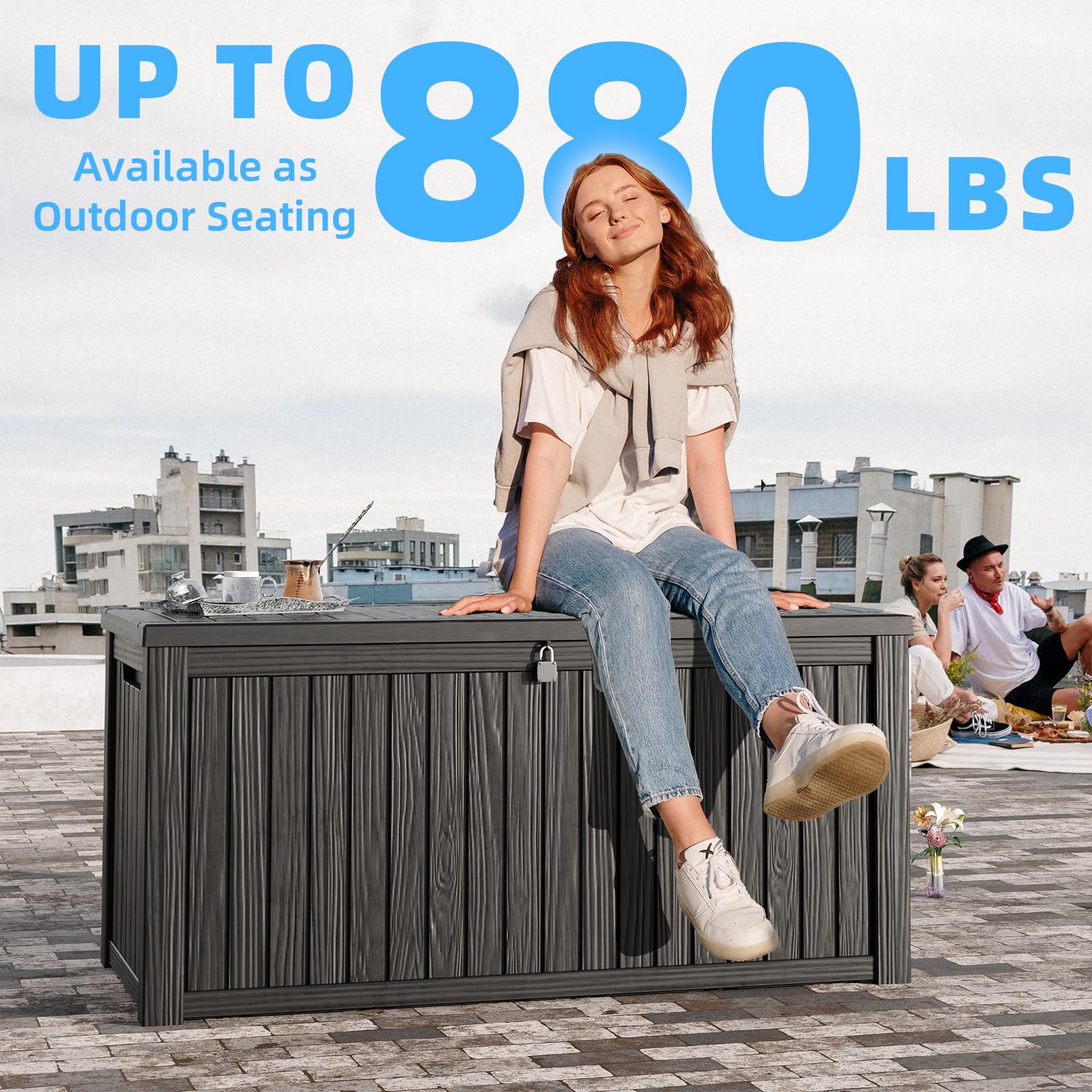 Vixzen 180 Gallon Resin Deck Box - Lockable Outdoor Storage Container for Patio Cushions, Garden Tools, Pool Accessories | Weatherproof & UV Resistant Black Deck Box | Perfect for Backyard, Poolside & Garden Organization