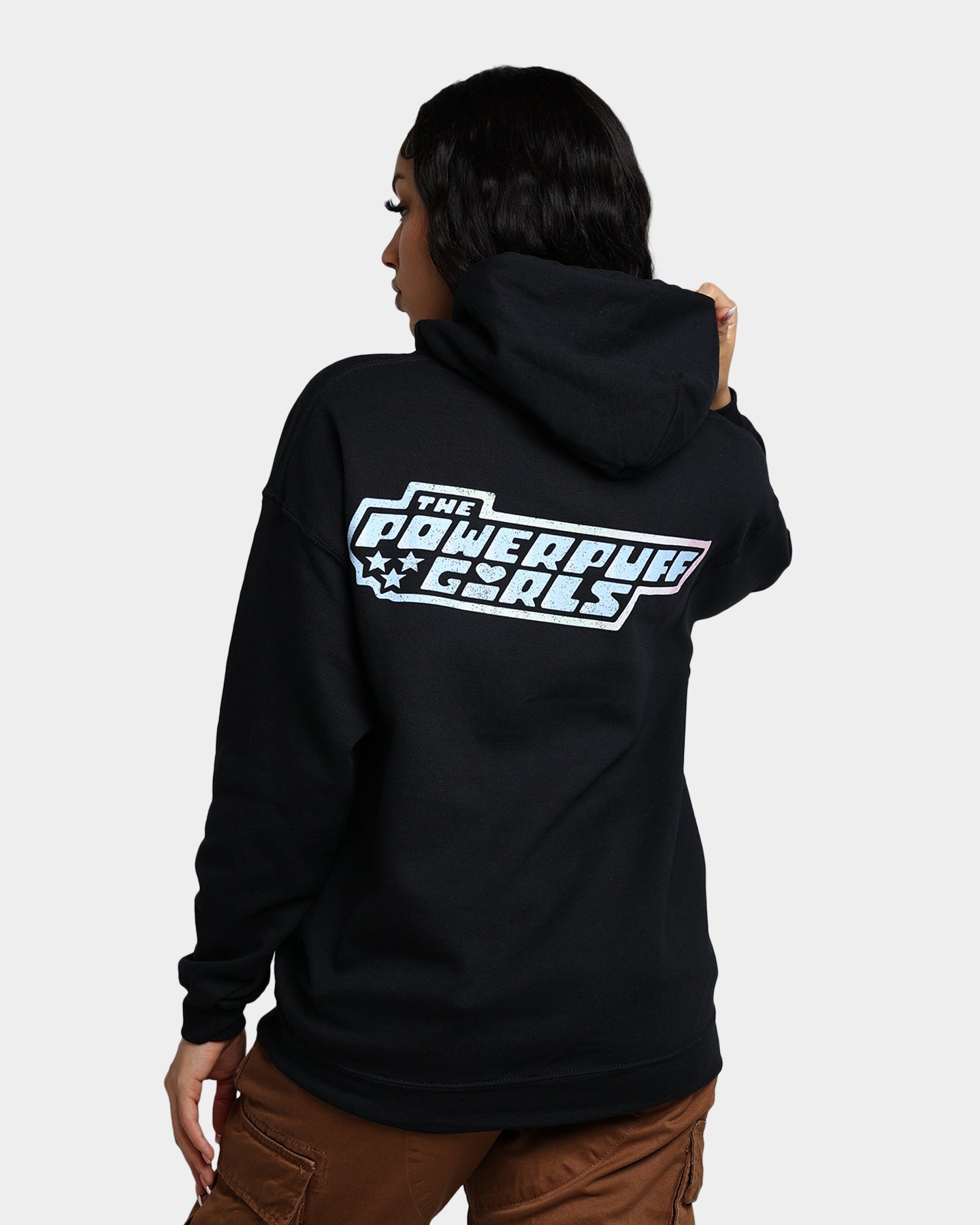 Powerpuff Girls Grid Logo Hoodie - Black Cotton Pullover Sweatshirt for Women & Men | Cartoon Graphic Streetwear | Perfect for Casual Wear, Cosplay & Gift Giving