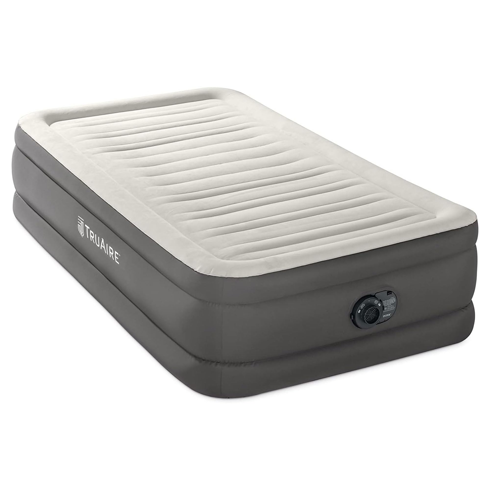 Intex 18 Inch Twin Size TruAire Luxury Air Mattress with Fiber Tech & Built-in Electric Pump - 2 Pack, Grey - Perfect for Guest Beds, Camping & Home Essentials