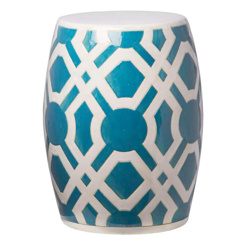 18 Inch Labyrinth Pattern Ceramic Garden Stool - Durable Outdoor Seating & Decorative Accent for Patio, Porch, and Backyard Landscaping