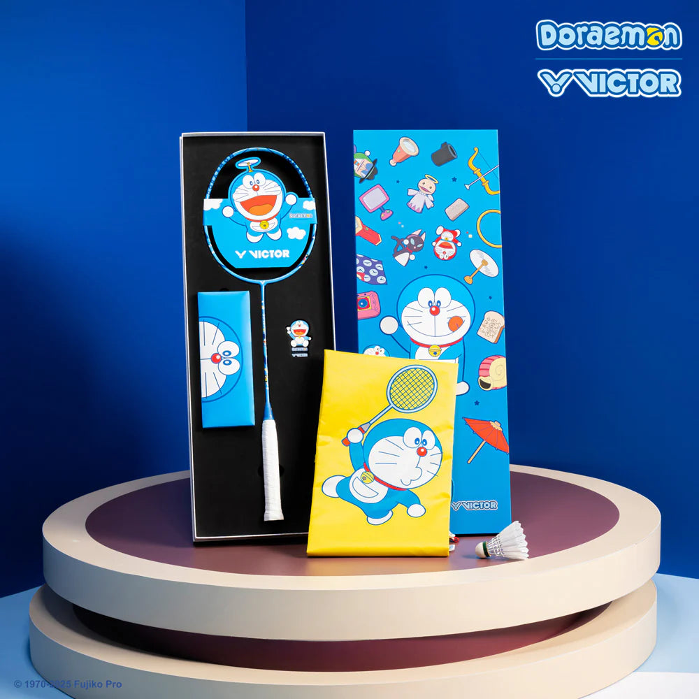 Victor x Doraemon Badminton Racket Set - Premium Gift Box for Kids & Adults - Perfect for Sports, Birthday Gifts & Anime Fans Collection