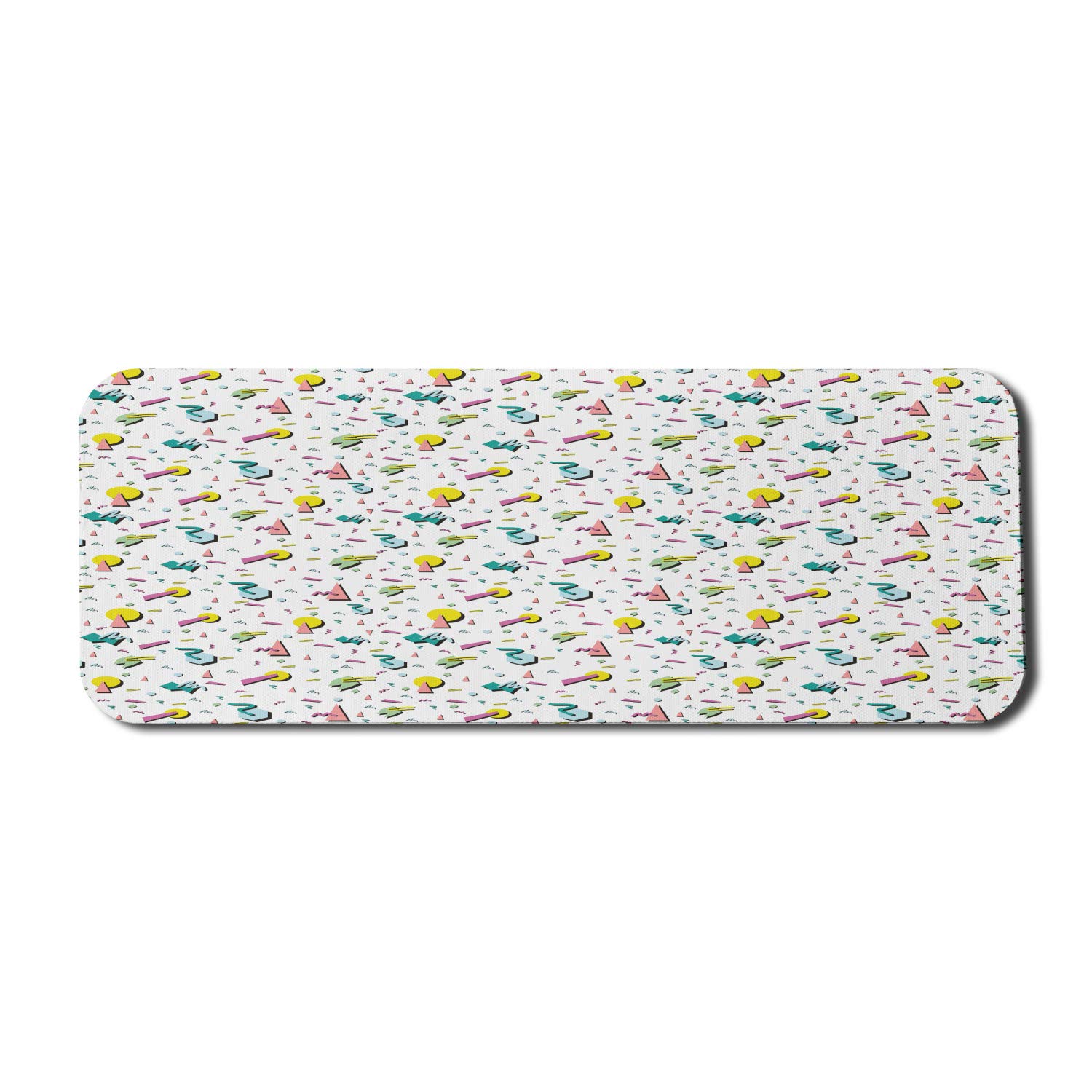 Ambesonne Vintage Computer Mouse Pad - 80's Retro Geometric Doodle Design with Funky Lines, Circles & Triangles, Non-Slip Rubber Base, Large Gaming Size 31