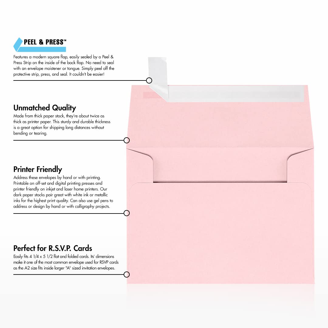 A2 Invitation Envelopes with Peel & Press Seal - 4 3/8 x 5 3/4 Inches - Candy Pink (Pack of 1000) - Perfect for Wedding Invitations, Greeting Cards, Party Favors and Business Correspondence