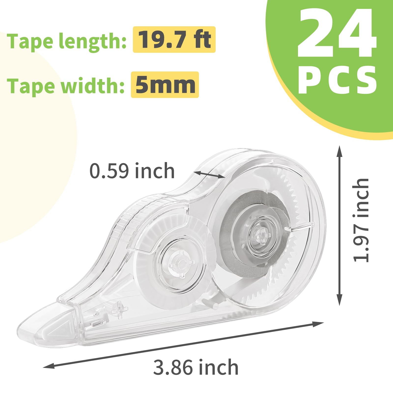 24 Pcs Transparent Correction Tape, 236 Inch Bulk Pack - Tear-Resistant White Out Tape for School, Office, Note Taking & Journaling (0.2 Inch Width) - Perfect for Homework, Office Work & Craft Projects
