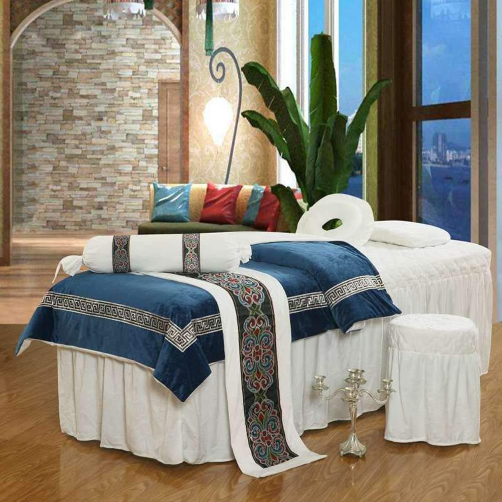 Luxury Velvet Massage Table Sheets Set - 4-Piece European Style Spa Bed Cover with Face Rest Hole, 70x185cm (28x73inch) - Perfect for Professional Massage, Facial Treatments & Home Relaxation
