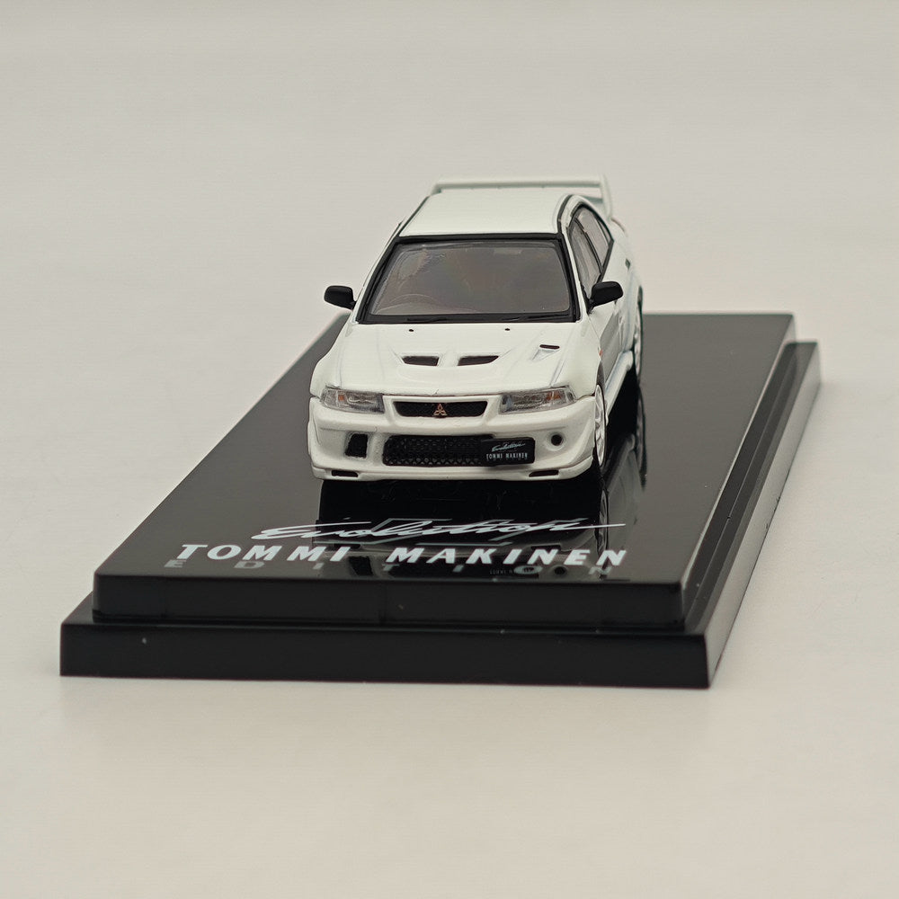 1/64 Scale Mitsubishi Lancer RS Evolution VI T.M.E Diecast Model Car - White | Hobby Japan HJ643033AW | Collectible Toy Car for Display & Racing Simulation