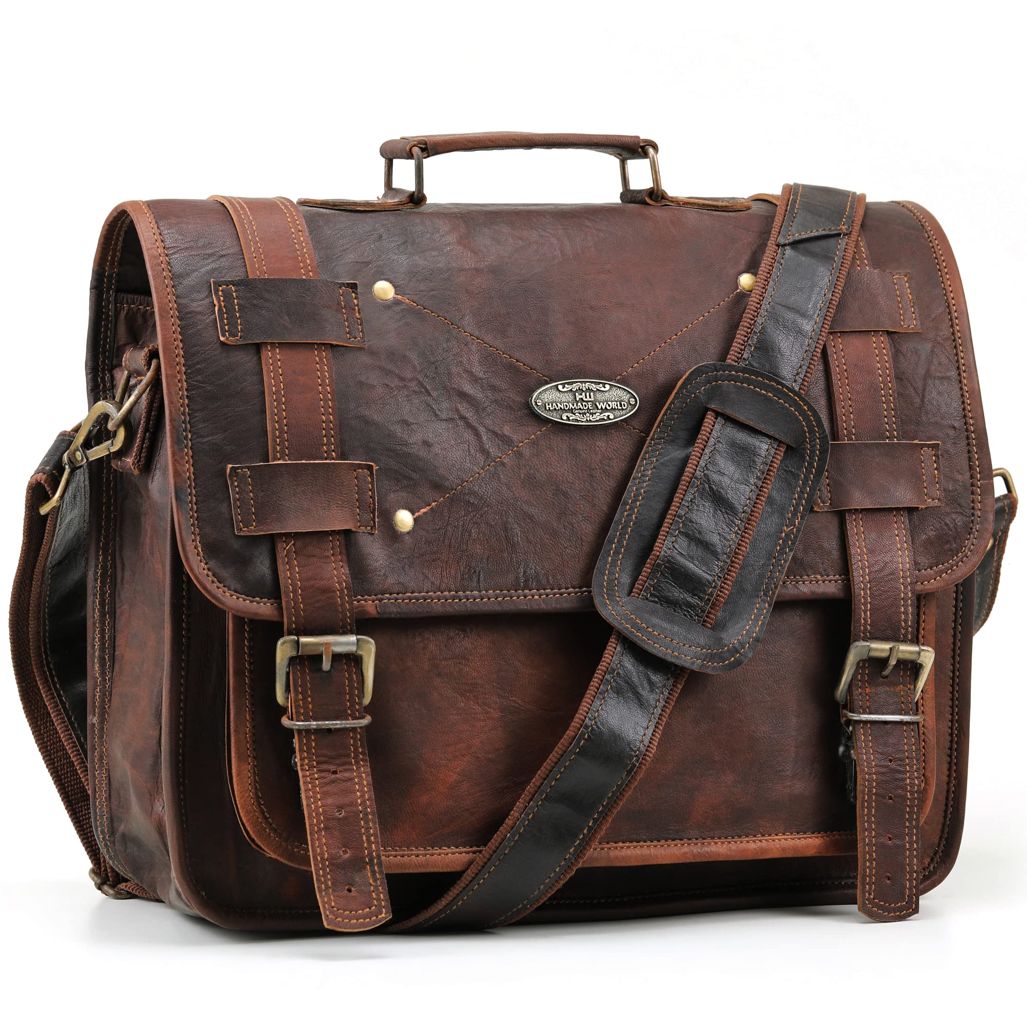 Vintage Handmade Leather Messenger Bag for Men - 12