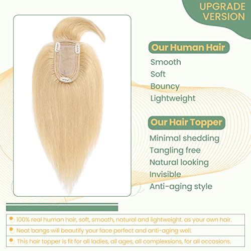 Clip in Human Hair Topper with Silk Base - Natural Looking Hairpiece for Thinning Hair - Perfect for Daily Wear, Special Occasions & Styling