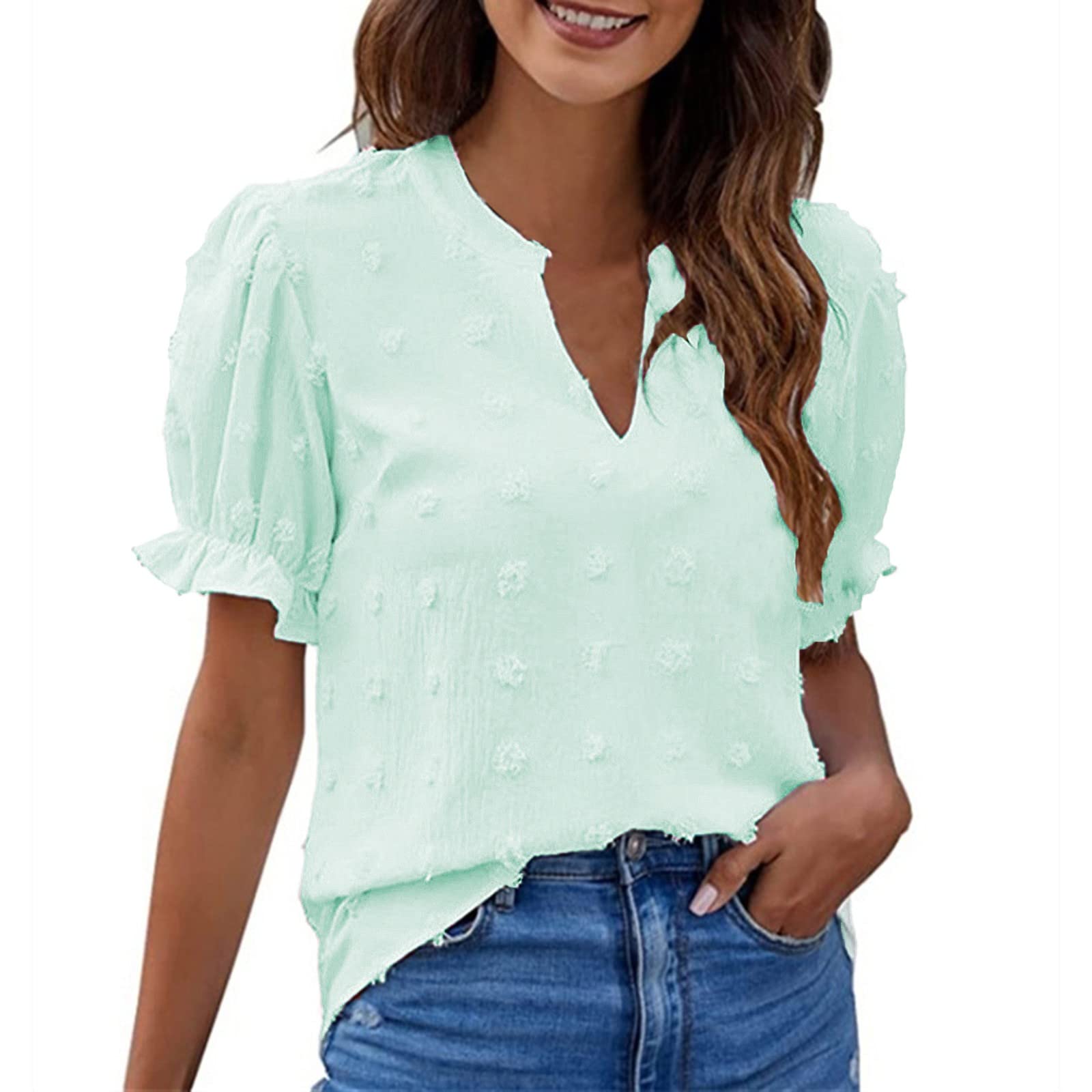 Women's Summer Tops - Plus Size Casual Short Sleeve Shirts | Basic Fit Breathable Blouse for 4th of July, Beach Vacation & Everyday Wear