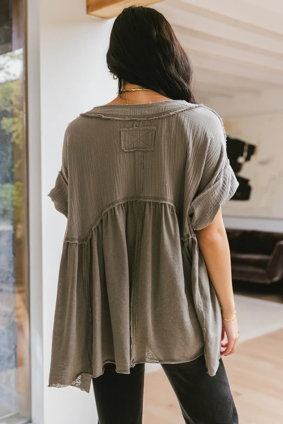 Niki Exposed Seam Top in Sage Green - Women's Fashion Casual Blouse for Summer Outfits & Date Nights | Final Sale