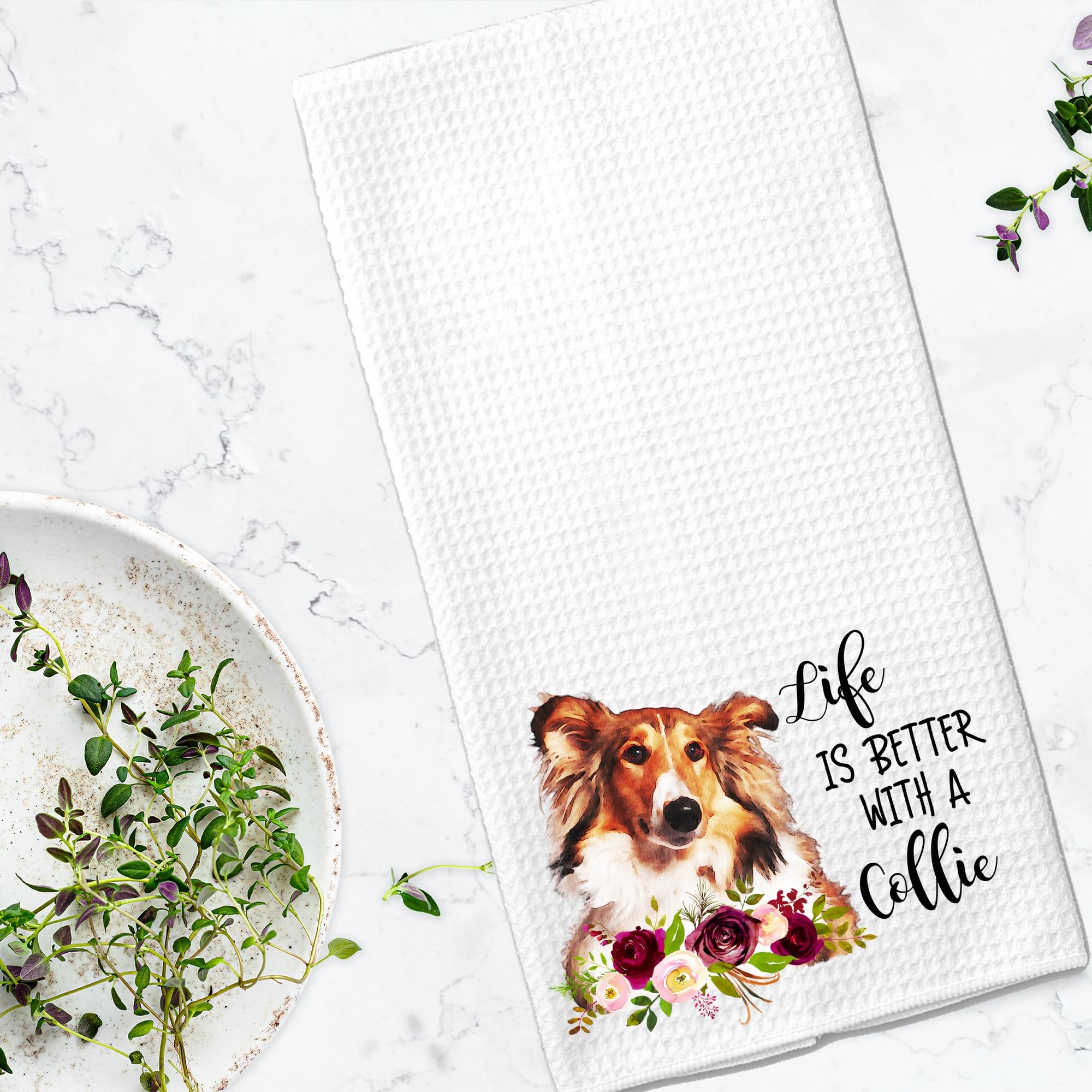 Premium Collie Waffle Microfiber Kitchen Towels - Absorbent & Quick-Drying Dog Themed Tea Towels for Animal Lovers - Perfect for Cooking, Baking & Home Decor Gifts