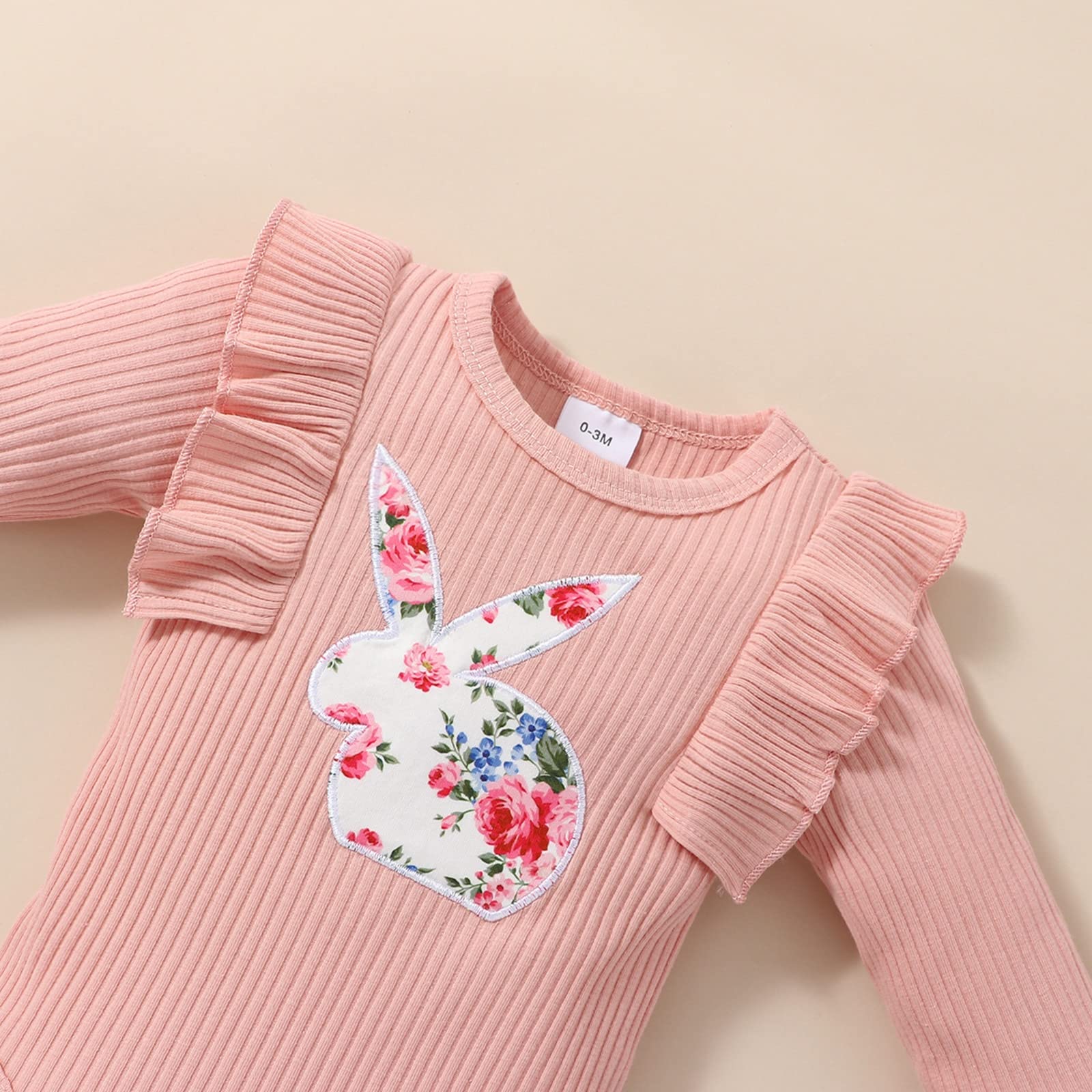 Easter Outfit for Baby Girls 0-18 Months - Bunny Romper with Ruffled Pants Set | Newborn & Infant Easter Clothes for Photo Shoots & Holiday Celebrations