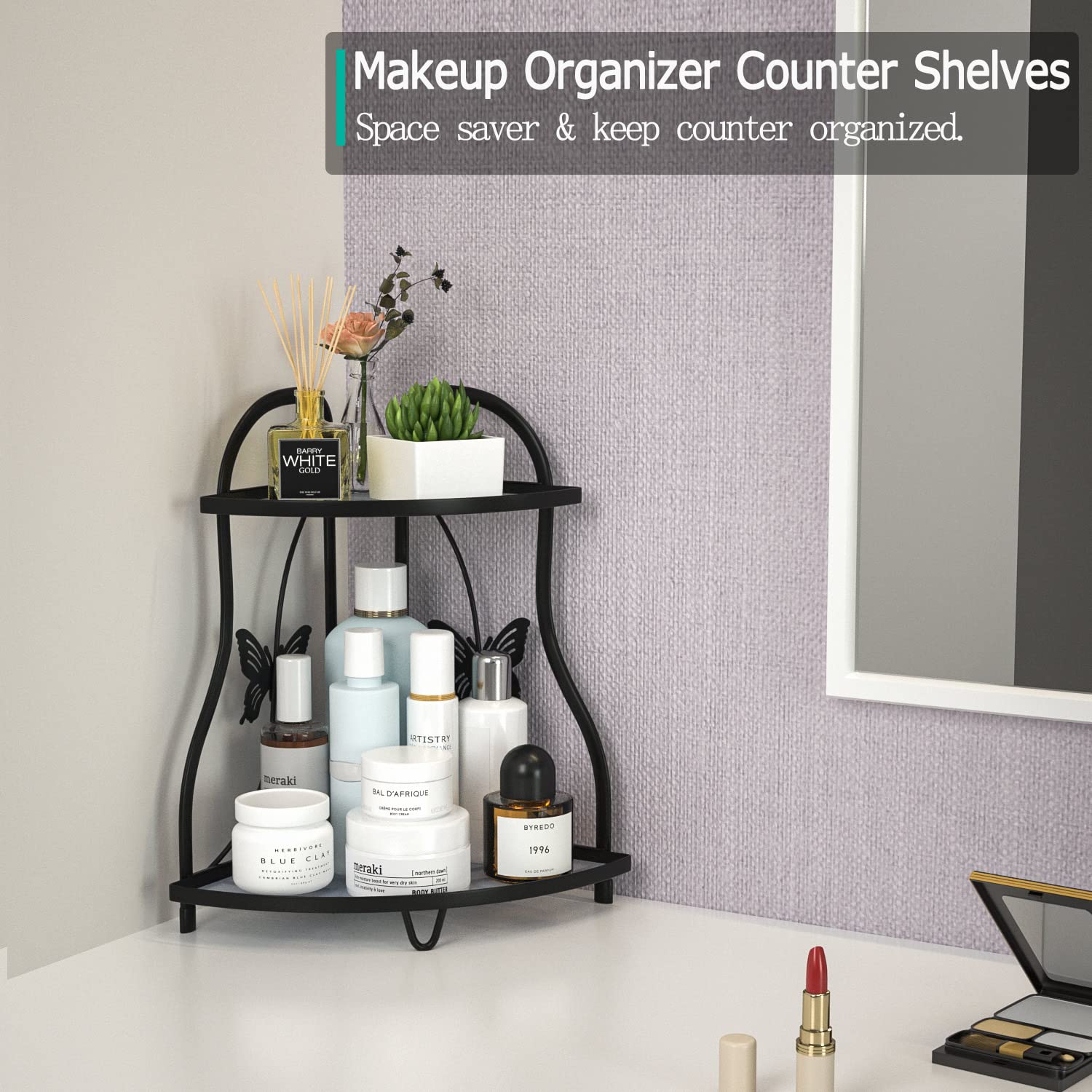 Corner Bathroom Sink Organizer & Kitchen Spice Rack Shelf - Space Saving Countertop Storage for Bathroom & Kitchen - Black - Perfect for Small Spaces & Clutter-Free Organization
