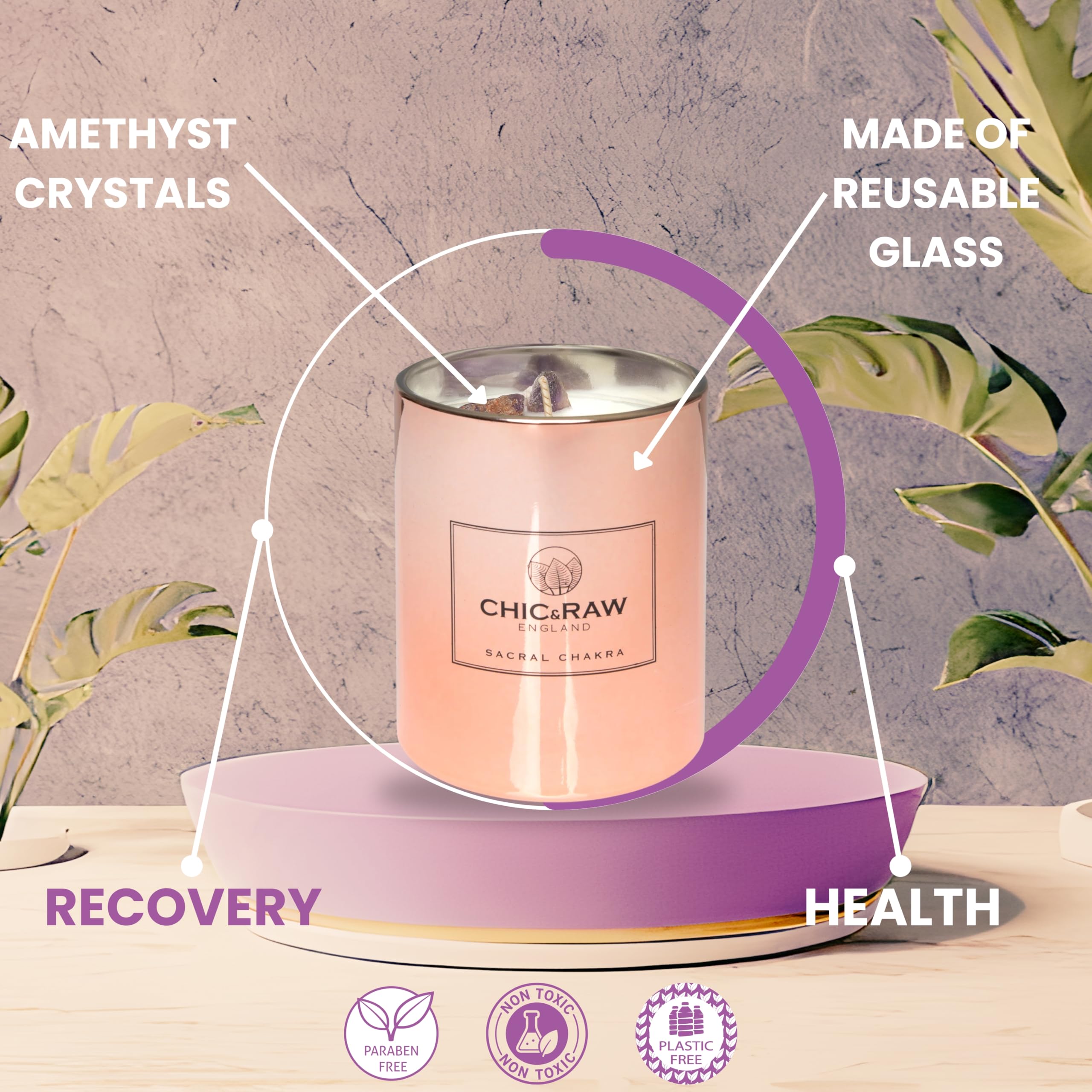 Amethyst Sacral Chakra Scented Candle with Ylang Ylang & Lavender Essential Oils | Natural Soy Wax Aromatherapy Candle | Relaxation, Meditation & Healing Gift for Women | Perfect for Yoga, Spa & Home Decor