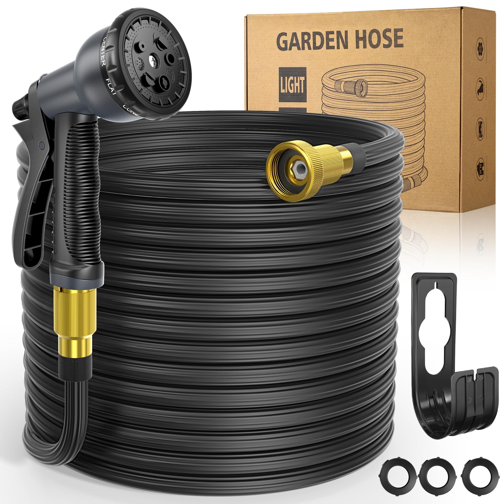 **100 ft Expandable Garden Hose with Nozzle - 2024 New Patented Lightweight No-Kink Flexible Water Hose - 40 Layers Nano Rubber - Perfect for Lawn, Garden & Car Washing (Black)**