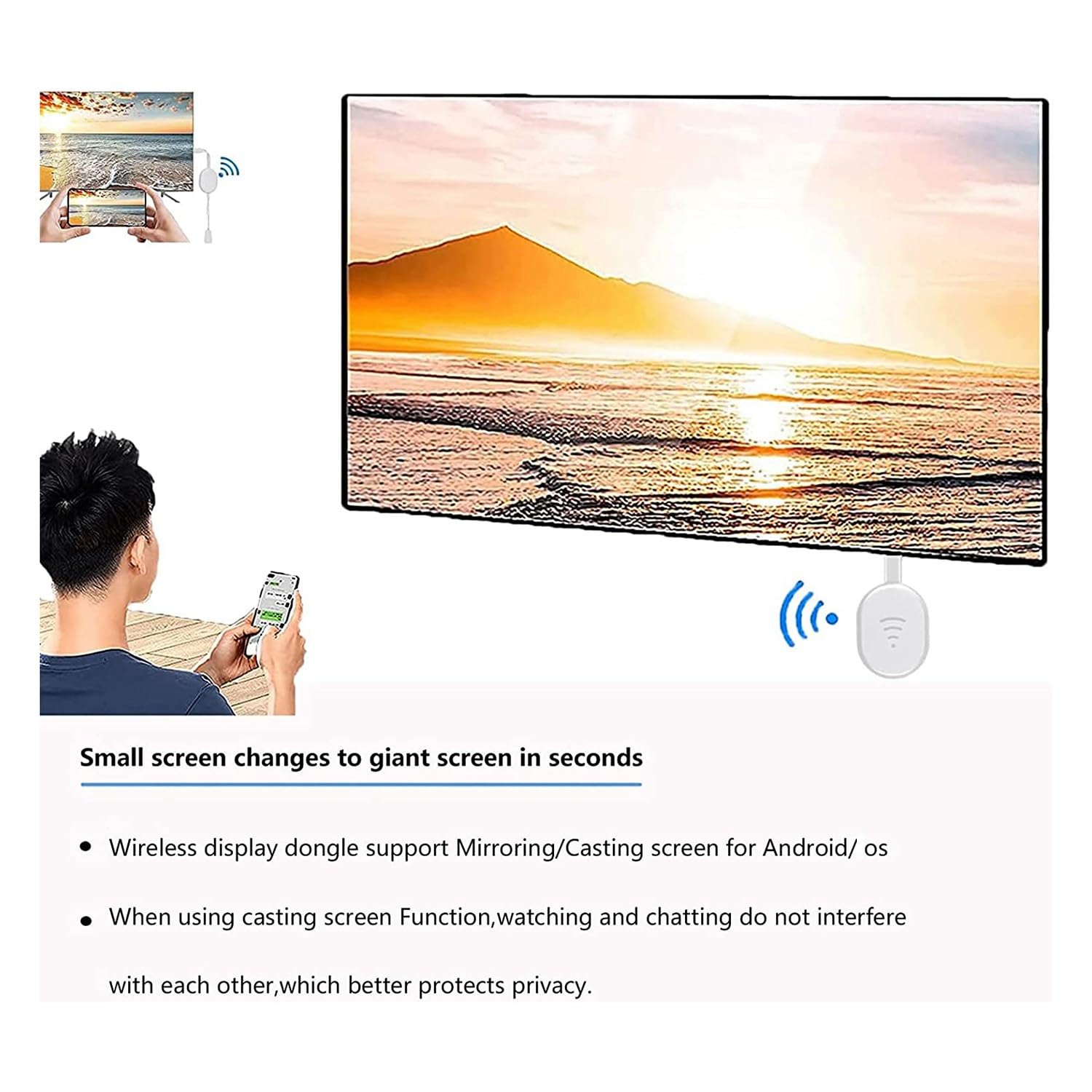 Greethga Wireless Display Dongle Adapter - 4K HDMI Streaming Stick for Android/iOS Smart TV, Projector & Monitor - Screen Mirroring for Home Office, Classroom & Entertainment