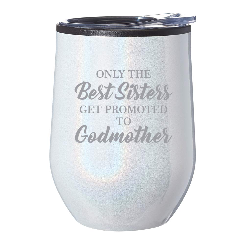 Stemless Wine Tumbler with Lid - 16oz Insulated Coffee Travel Mug, Iridescent Glitter Glass Cup for Hot & Cold Drinks - Perfect Gift for Godmother, Sisters, Bridesmaids (White) - Ideal for Parties, Office, Travel & Daily Use