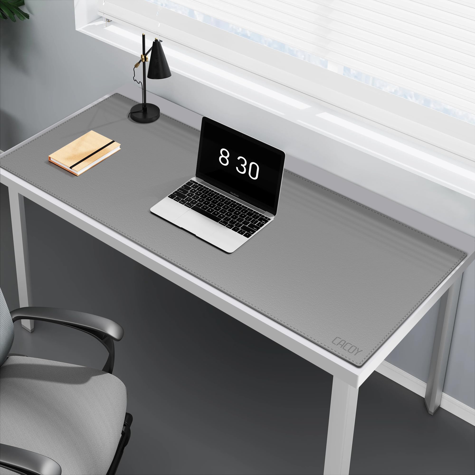 Premium PU Leather Desk Pad Protector - 48x20 Inches Waterproof Office Desk Blotter - Non-Slip Gaming Mouse Pad (Grey) for Workstation & Home Office - Perfect for Computer Work, Writing & Gaming