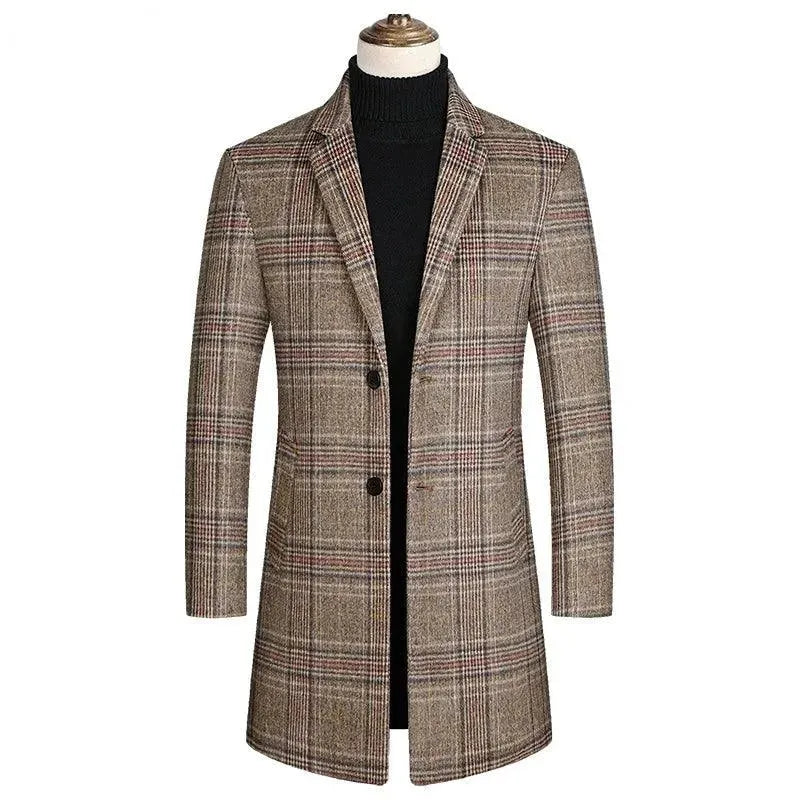 Classic Plaid Men's Overcoat - Stylish Winter Wool Coat for Business & Casual Wear - Perfect for Office, Travel & Outdoor Activities