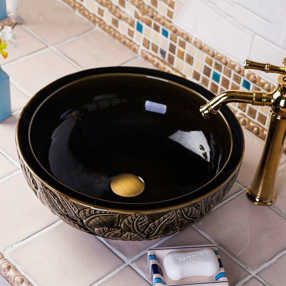 Elegant SHAWLA Ceramic Vessel Sink with Peony Painting - Round Above Counter Bathroom Basin for Vanity & Cabinet - Perfect for Modern Bathrooms, Powder Rooms & Luxury Home Decor