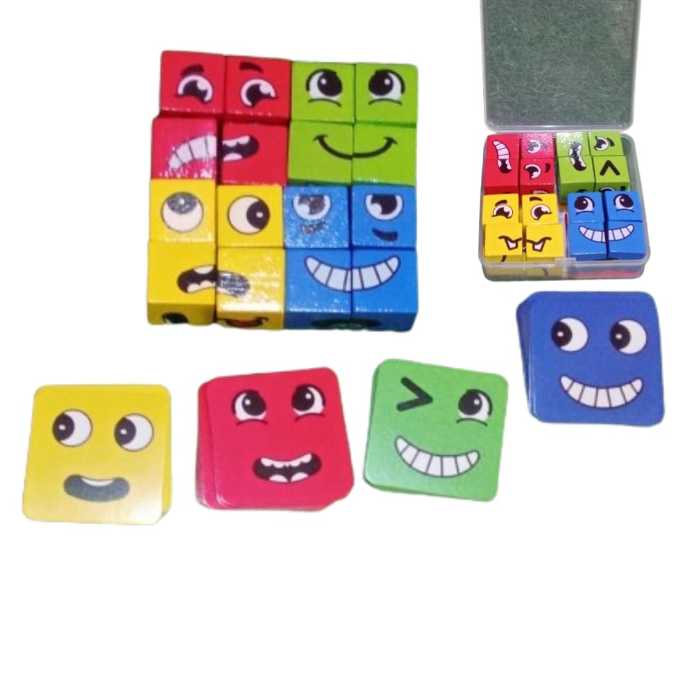 Emotional Learning Wooden Cube Game for Kids – 16 Face Changing Expression Cubes & 72 Challenge Cards – Educational Logic Puzzle with Interactive Bell – Perfect for Preschool Classroom & Family Game Night