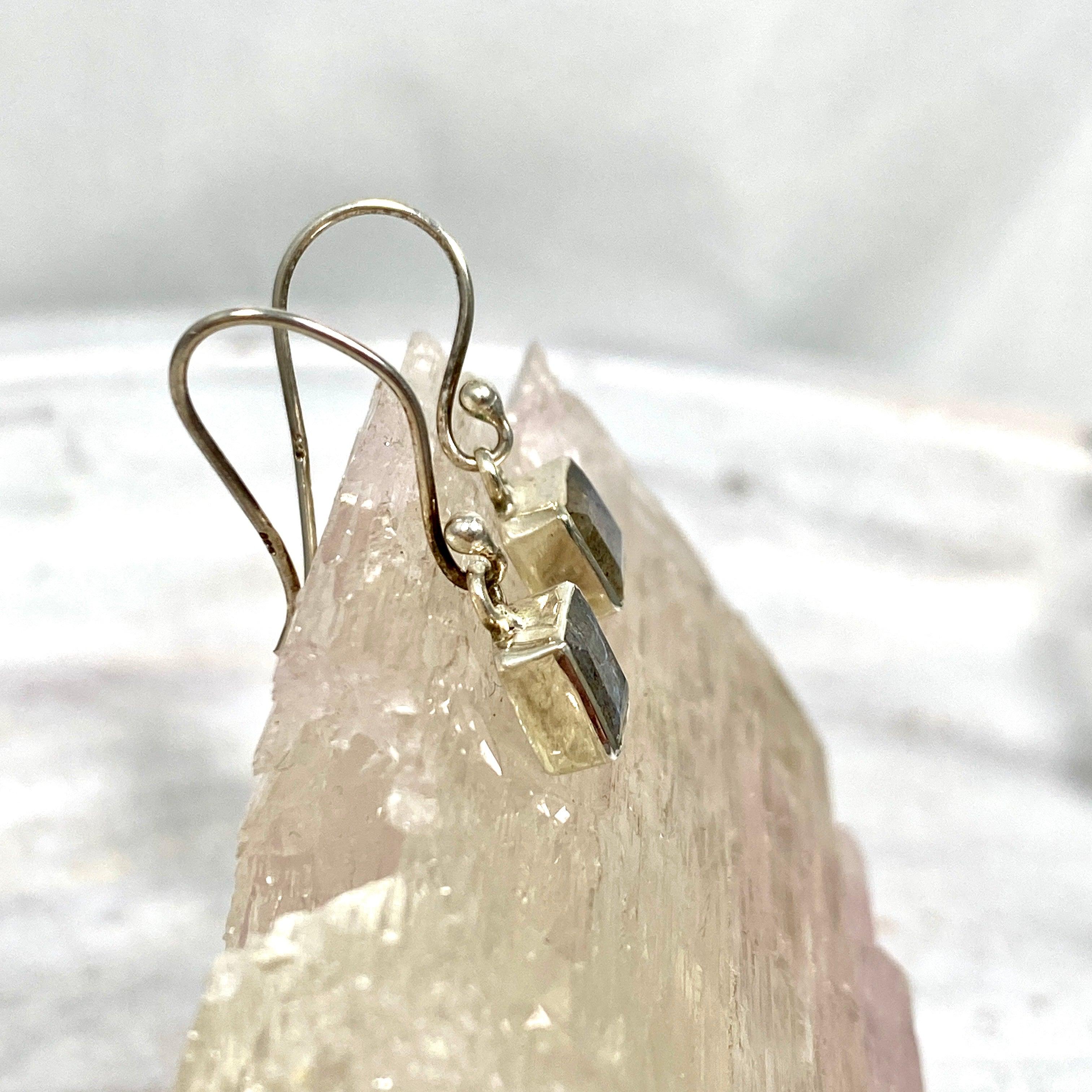 Labradorite Petite Square Faceted Earrings R2363 LBS - Elegant Crystal Stud Earrings for Women, Perfect for Everyday Wear, Office & Special Occasions