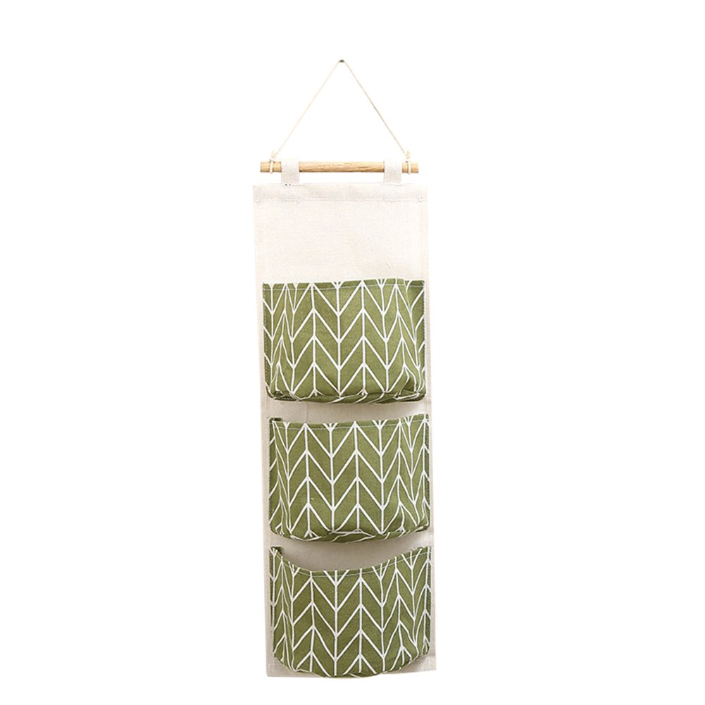 Premium 3-Pocket Hanging Organizer - Space Saving Wall Door Closet Storage Bag | Durable Linen Fabric Wardrobe Organizer Pouch | Perfect for Bedroom, Bathroom & Dorm Organization (Green)