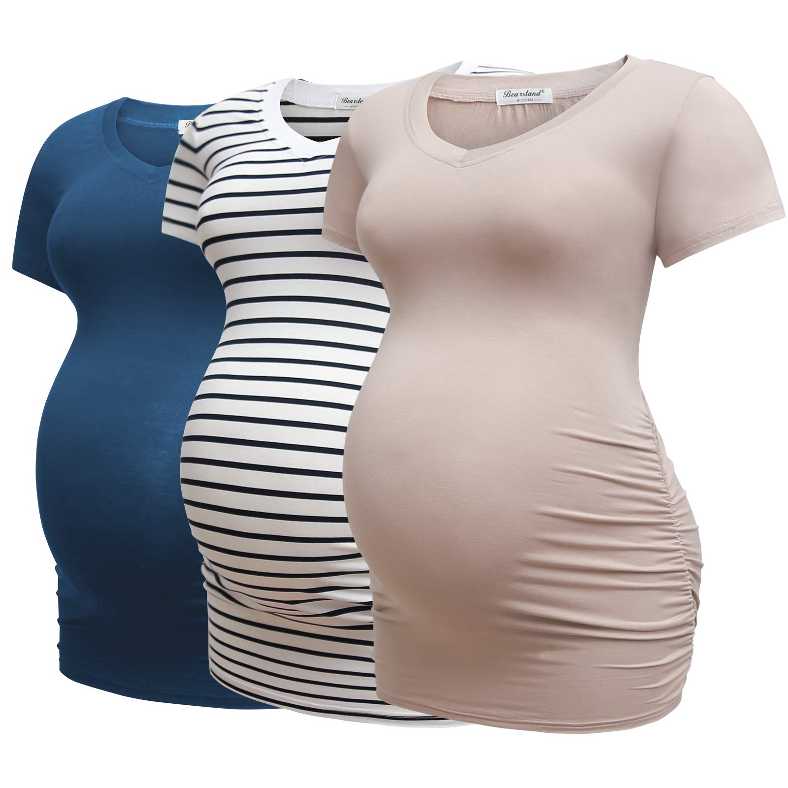 Bearsland Women's 3-Pack V-Neck Nursing Tops - Soft Maternity Breastfeeding Shirts for Comfortable Nursing & Everyday Wear