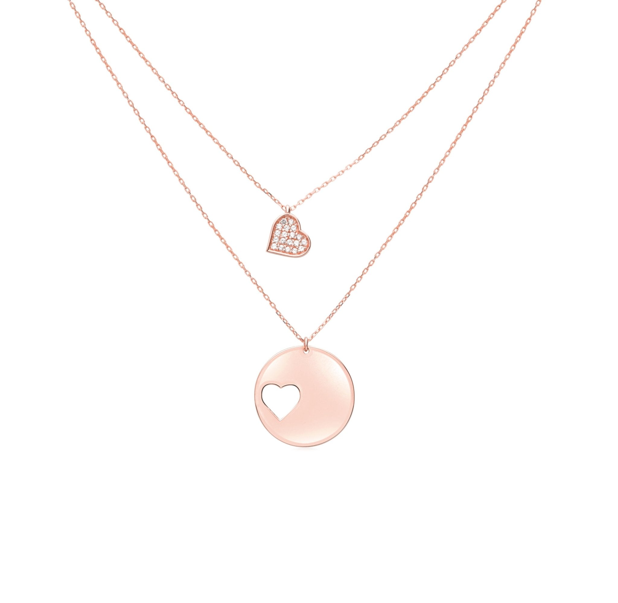 14k Rose Gold Sapphire Pave Heart Necklace - Dainty Cutout Pendant for Women, Perfect Gift for Valentine's Day, Anniversary & Special Occasions