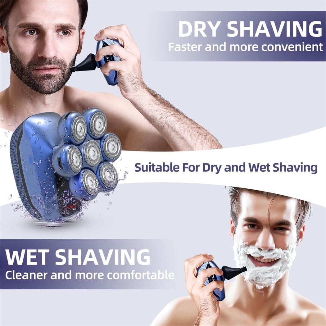 Professional 6-in-1 Electric Head Shaver for Bald Men - 7D Floating Cutter Multi-Functional Hair Trimmer & Shaving Machine - Perfect for Home, Travel and Barber Shop Use