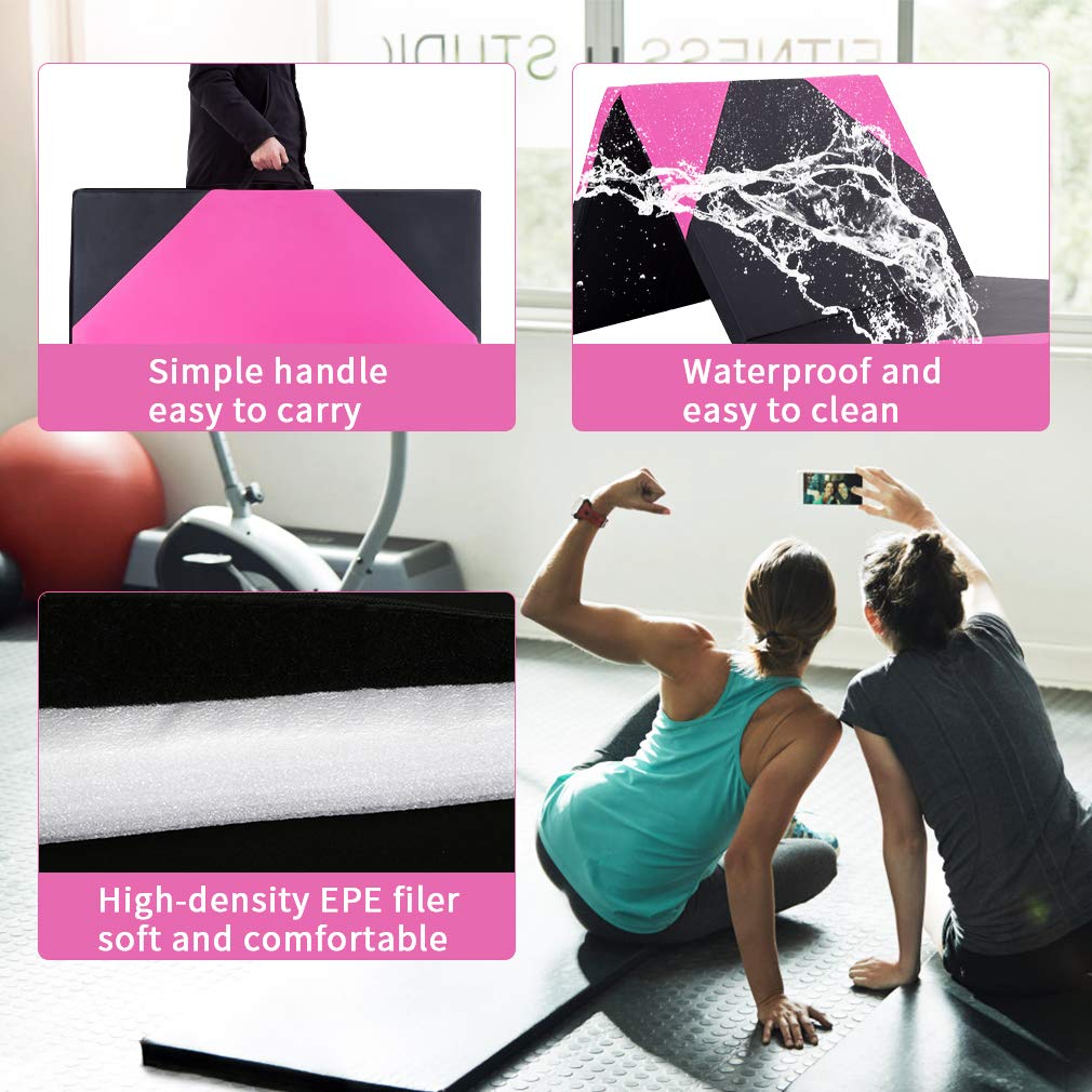 Premium 2-Inch Thick PU Leather Yoga Mat - Non-Slip Exercise Mat for Gymnastics, Pilates & Home Workouts | Folding Design with Carrying Handles | Ideal for Yoga Studios, Gym Floors & Home Fitness Spaces