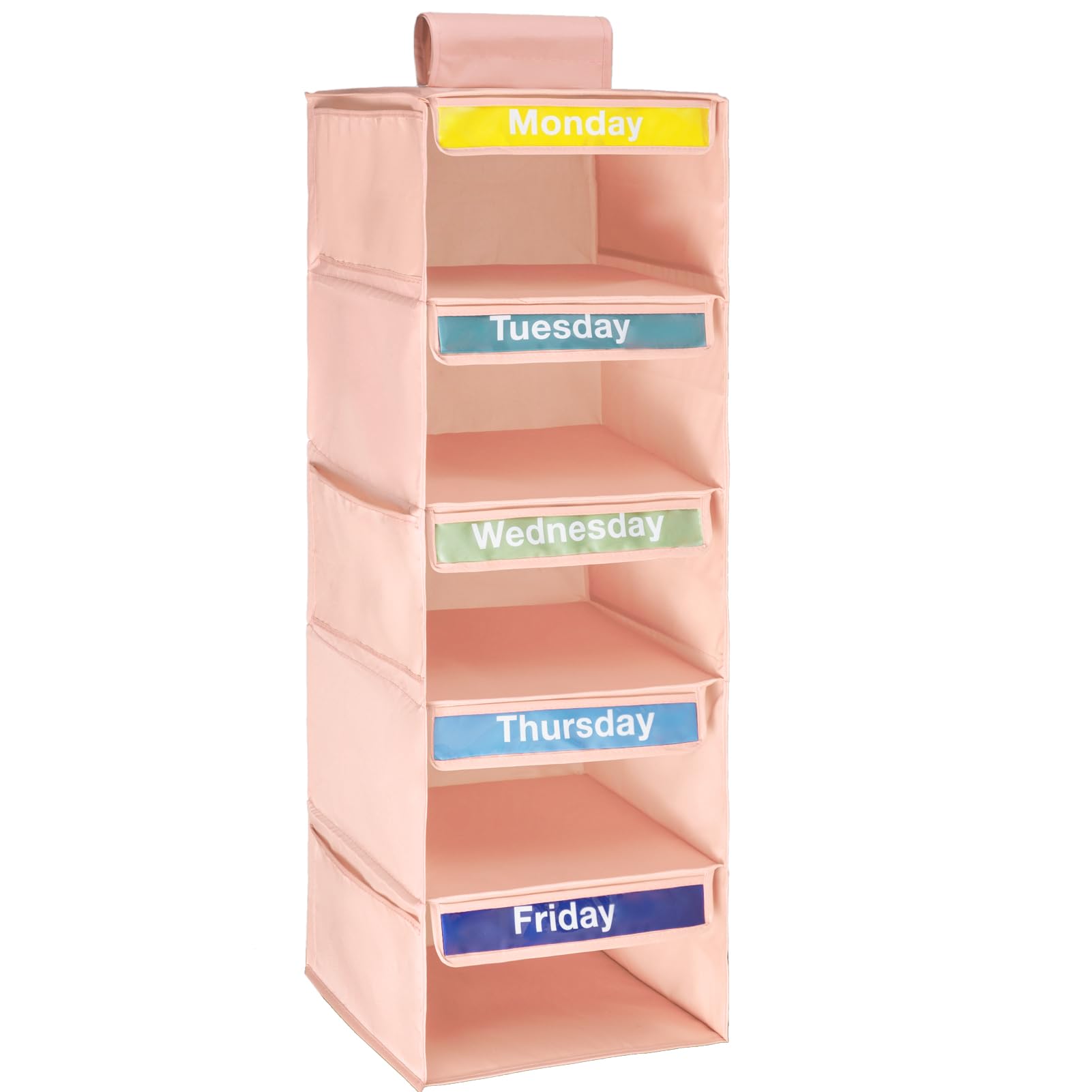 Kids Weekly Clothes Organizer - 7-Day Outfit Planner with Monday to Friday Labels | Light Pink Closet Organizer for School & Daily Outfit Planning | Perfect for Busy Mornings & Organized Kids' Rooms