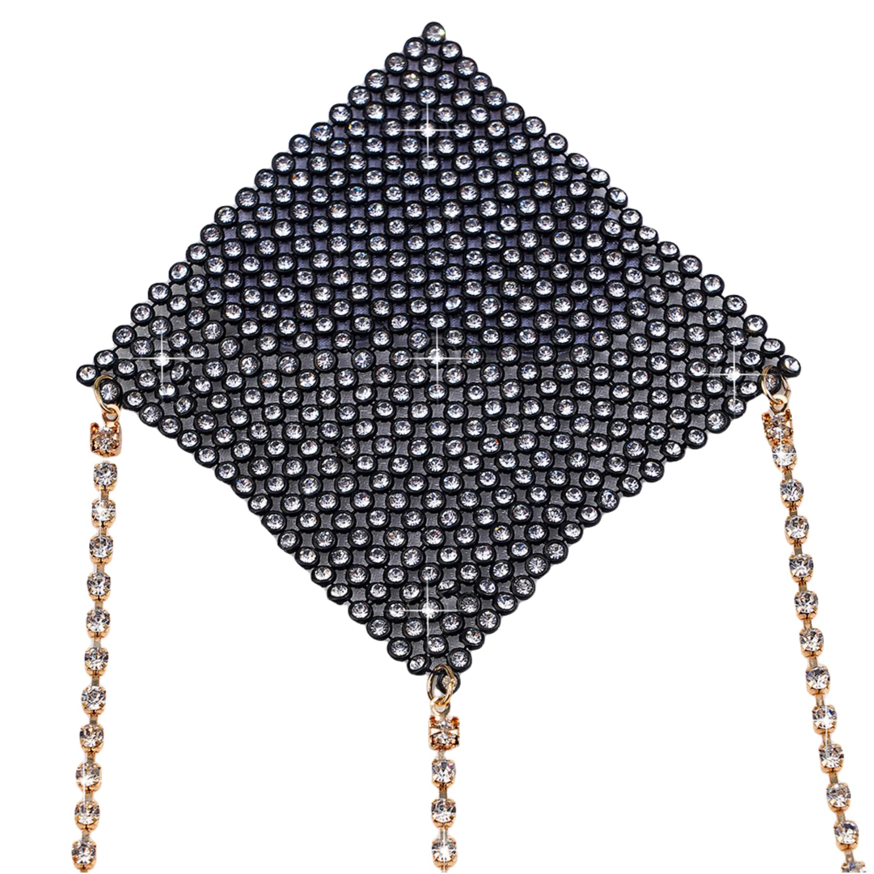 Sparkly Rhinestone Metal Chain Nipple Cover with Tassel - Reusable Adhesive Pasties for Women, Sexy Body Jewelry for Braless Outfits & Festival Wear