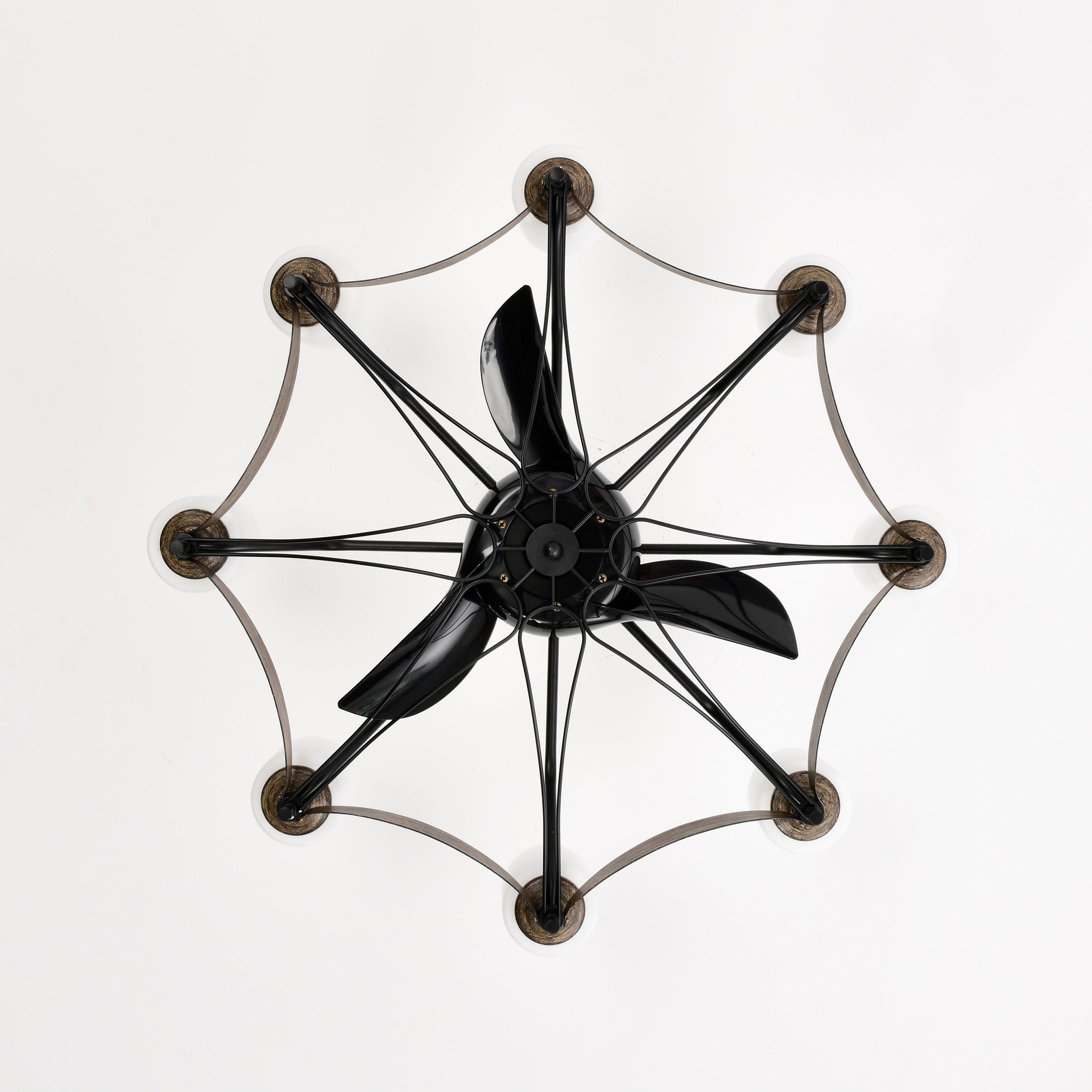 33 Inch Matte Black & Red Wood Grain Chandelier Ceiling Fan with Remote Control - DC Motor, 6 Speed Settings, 3 ABS Blades for Bedroom, Dining Room, Living Room, Kitchen, Farmhouse & Entryway | Perfect for Modern and Rustic Home Decor