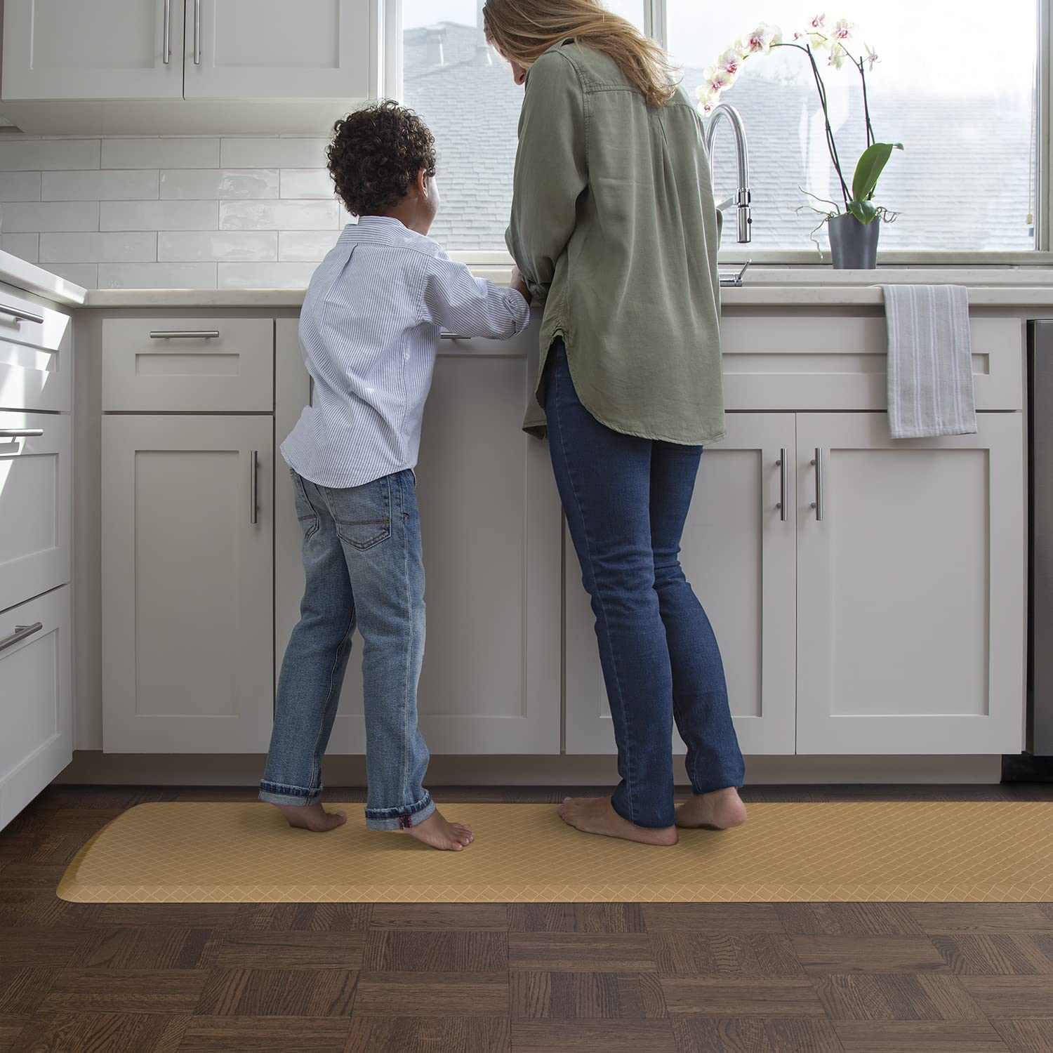 GelPro Elite Premier Anti-Fatigue Kitchen Mat - 20x72 Inch Gel & Foam Comfort Floor Mat for Standing - Basketweave Khaki Design - Perfect for Cooking, Baking & Dishwashing Areas