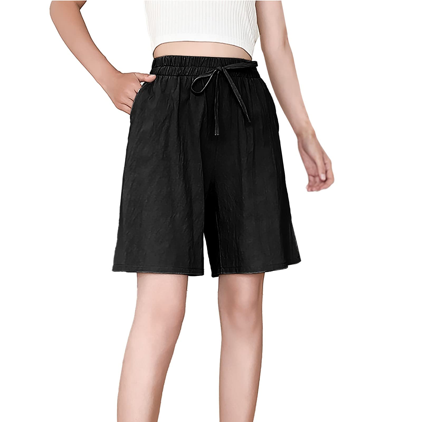Rvidbe Women's Plus Size Summer Shorts - Elastic Waist Bermuda Casual Wide Leg Shorts with Pockets for Beach, Travel & Everyday Wear
