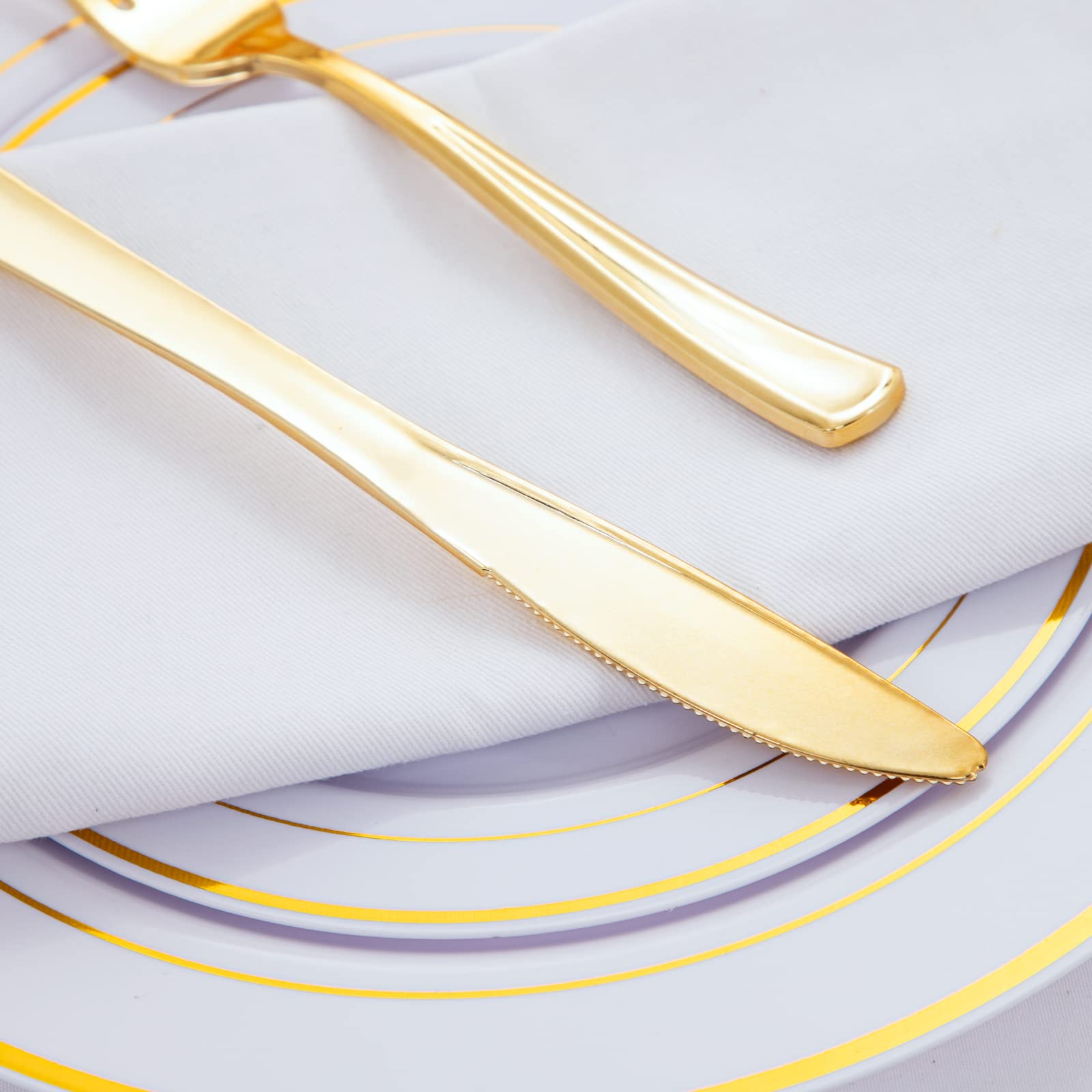 120-Piece Gold Plastic Silverware Set - Heavy Duty Disposable Cutlery (40 Forks, 40 Spoons, 40 Knives) - Elegant Party Tableware for Weddings, Picnics & Events
