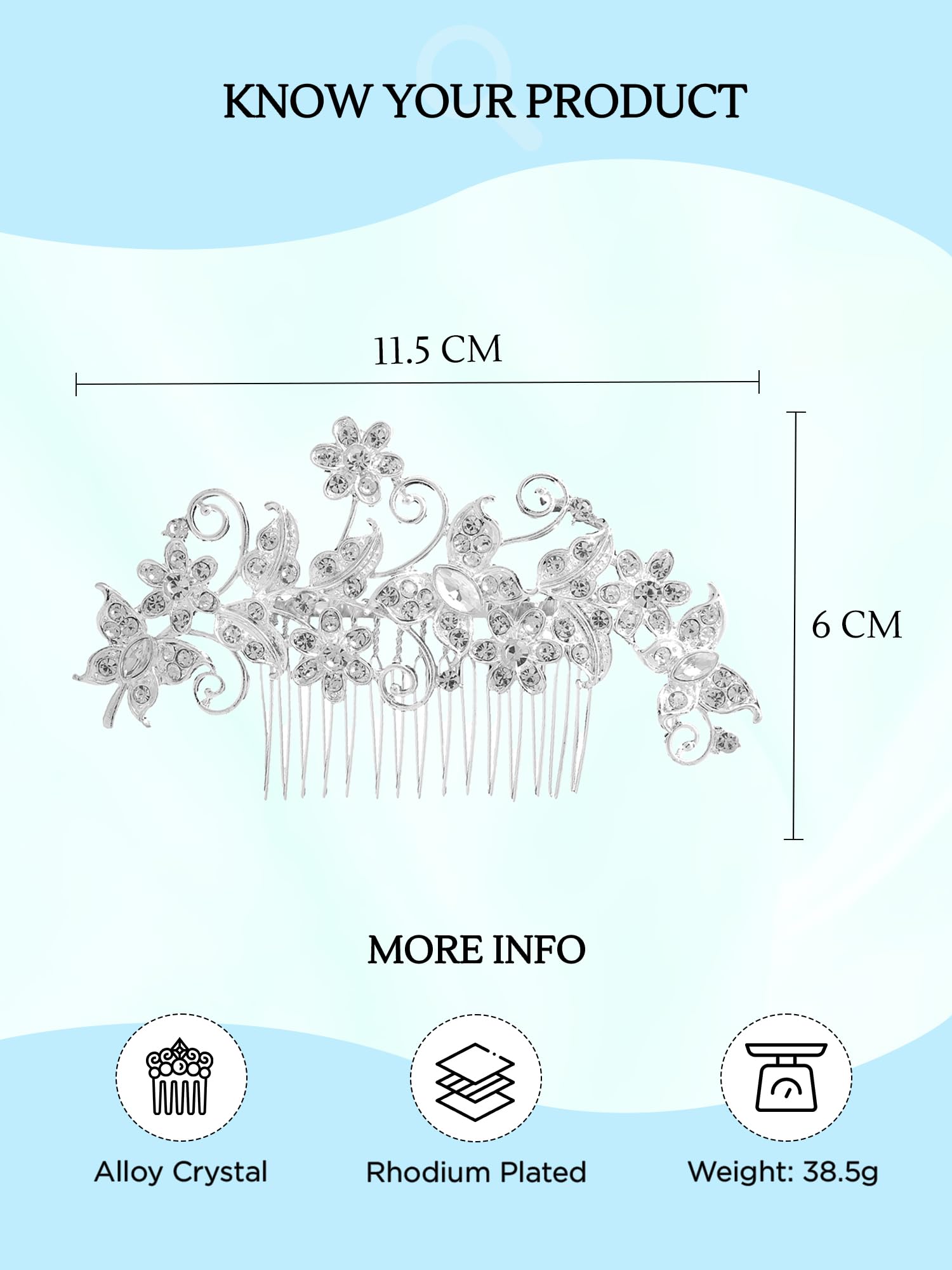Elegant Yellow Crystal Floral Hair Comb Pin for Women - Bridal Wedding Hair Accessories, Side Comb Clip for Updos, Half-Up Styles & Special Occasions