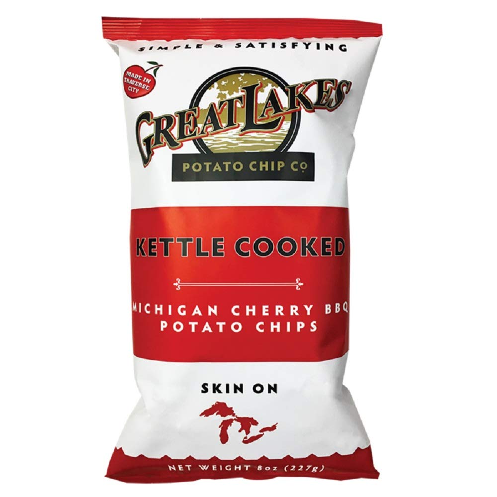 GREAT LAKES Cherry BBQ Potato Chips - 8 oz Bag | Crunchy Snack for Parties, Picnics & Game Day | Gluten-Free & Vegan Friendly